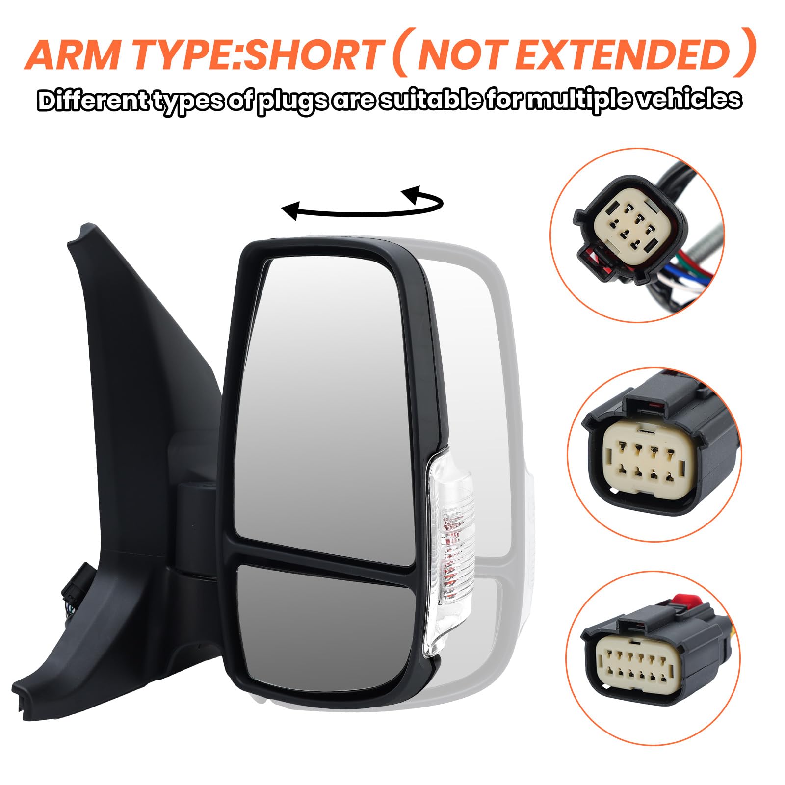 Mofoap Passenger Side View Mirror - Power Glass, Heated, Signal Light, With Indicator (Black) Short Arm 6 Pins - Compatible With