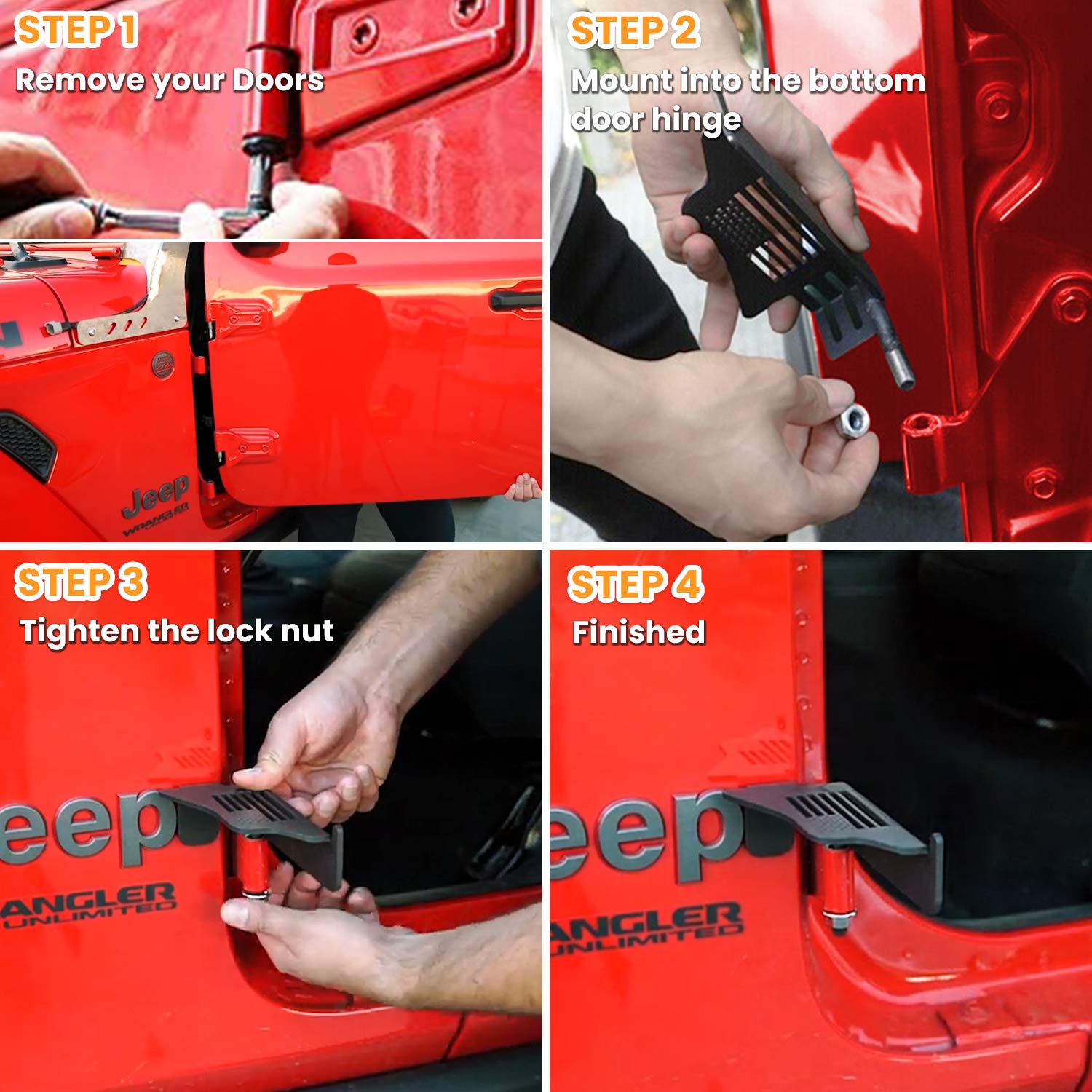 Front Foot Pegs Rest Pedal Exterior Door Hinge For Jeep Wrangler 2007-2023 JK JKU JL JLU Sports Sahara Freedom Rubicon Unlimited