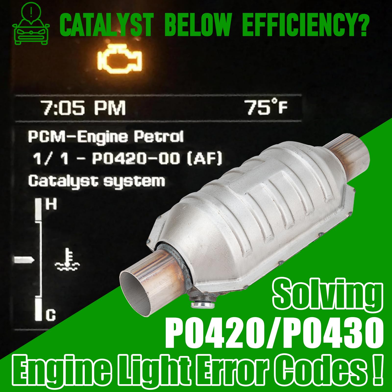 Fomiuzy 2 Inch 2'' Inlet/Outlet Catalytic Converter Universal High Flow Front Cat Convertor Direct-Fit With O2 Port & Heat Shiel