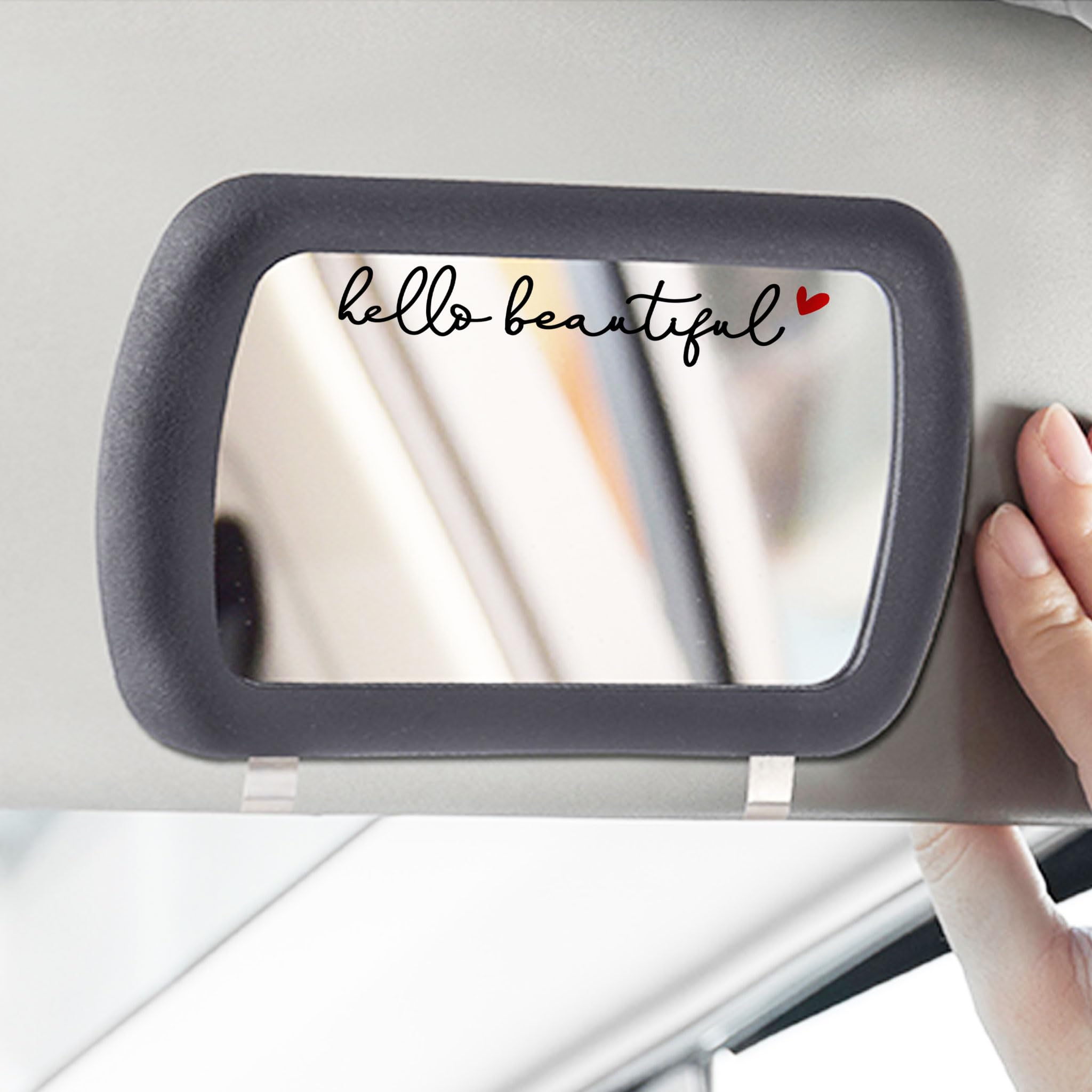 2 X Hello Beautiful Rearview Mirror Decal With Heart, Beautiful Reminder, Rearview Mirror Sticker, Affirmation Sticker, Positive