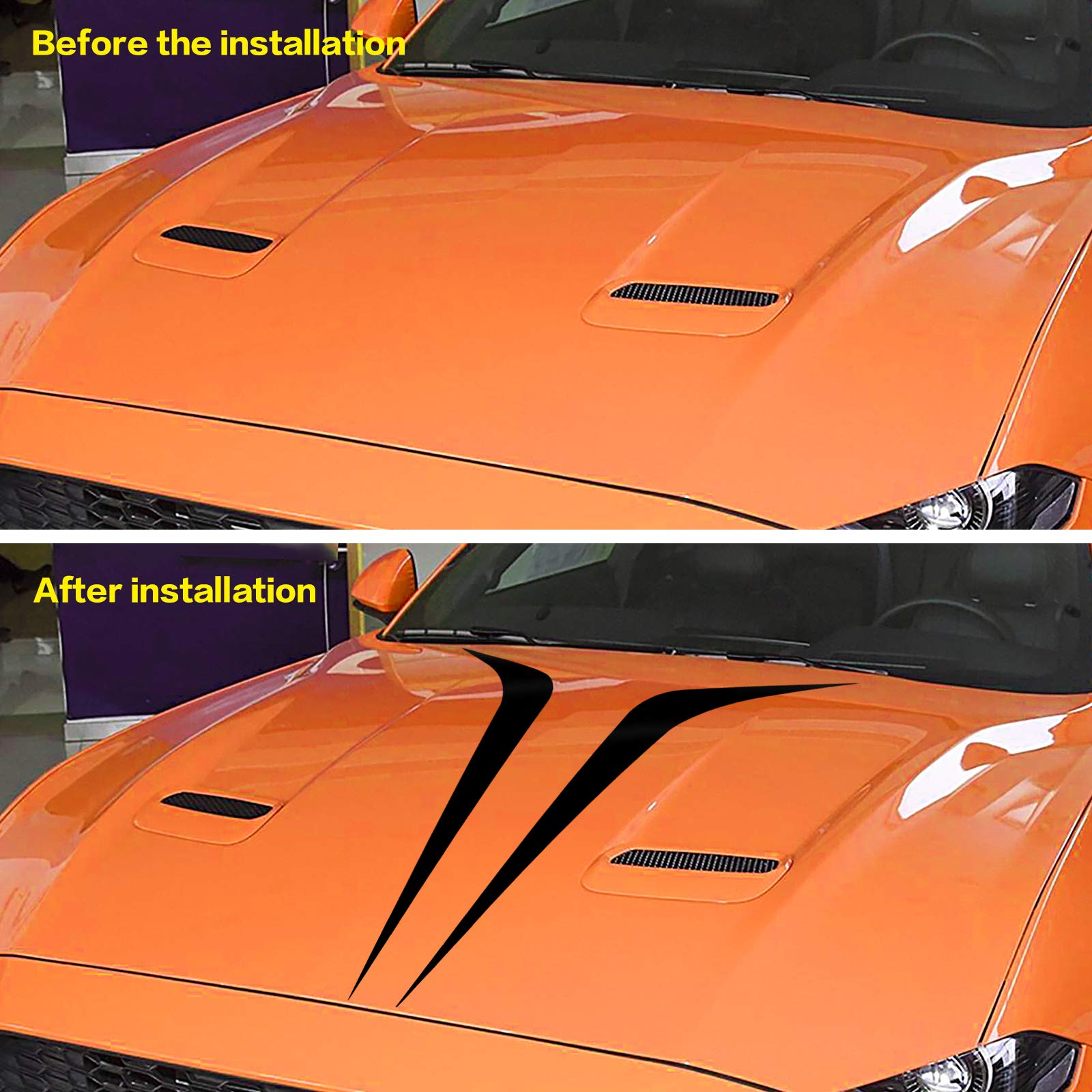 Lanzmyan 39.4''X7.3'' Vinyl Car Hood Stripes Sticker,Racing Stripes For Cars,Automotive Exterior Accessories Decoration 2Pcs(Black)