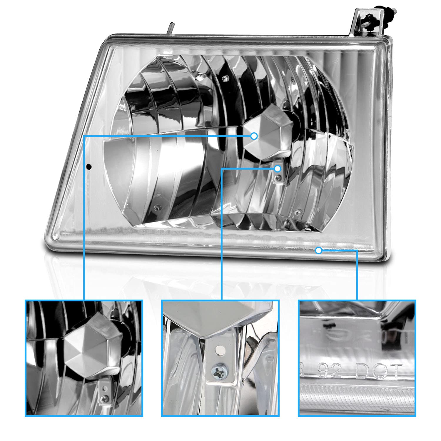 Amerilite Van Crystal Headlights For Ford Econoline - Passenger And Driver Side