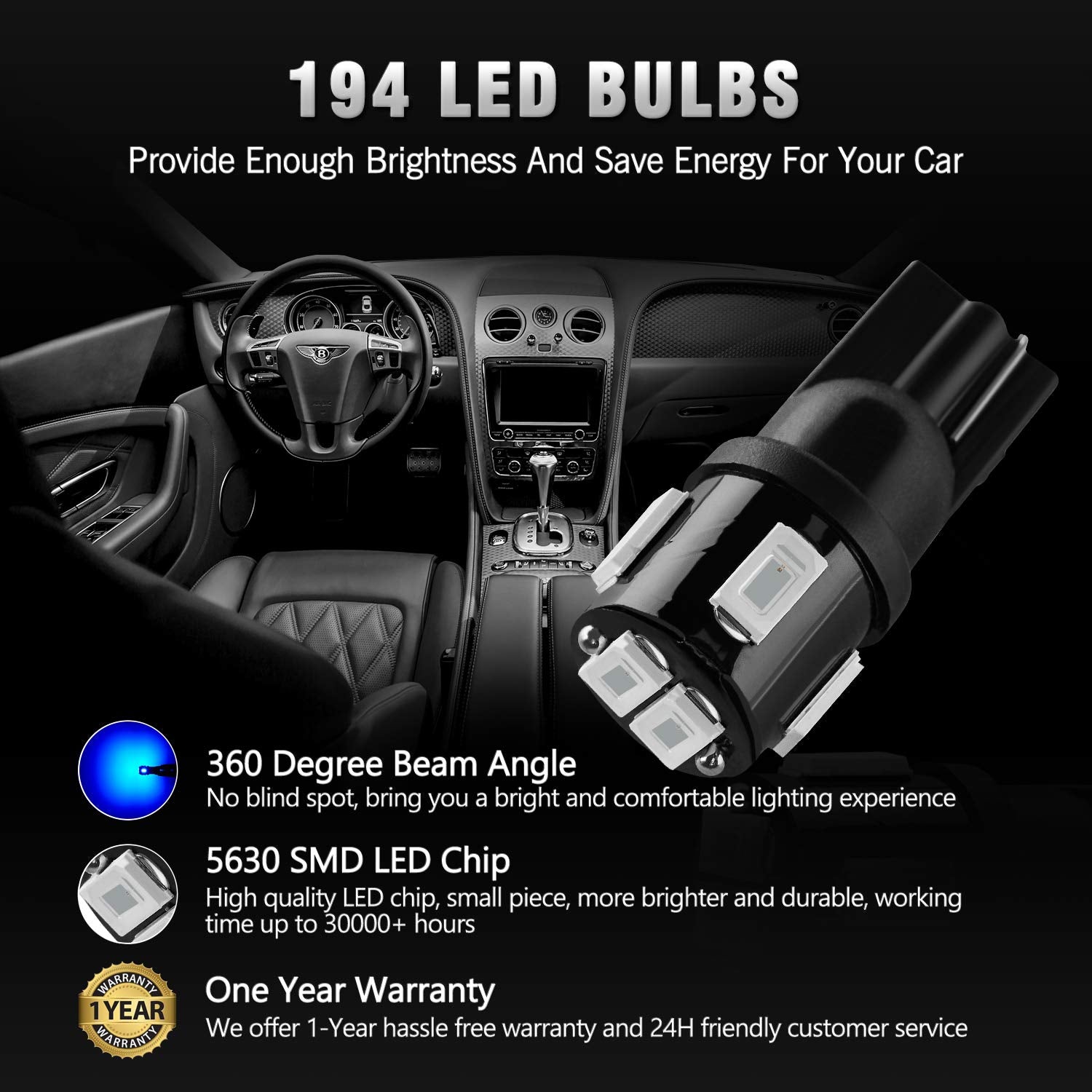 Brishine 194 Led Bulbs Extremely Bright Ultra Blue 5630 Chipsets 168 2825 175 T10 W5W Led Replacement Bulbs For Car Interior Dom