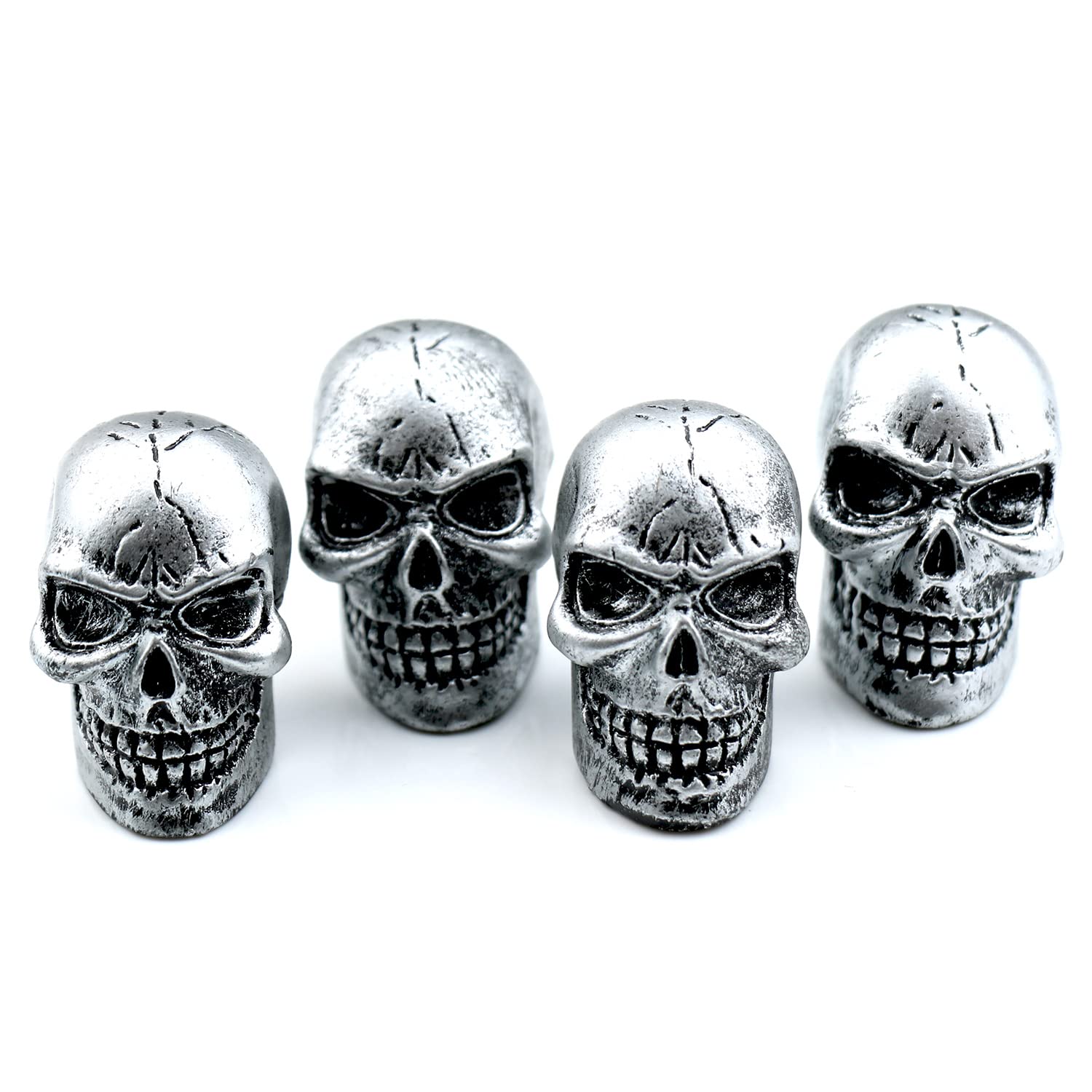 Bashineng Cars Tires Valve Stem Caps Cover Dustproof Cool Skull Head Fit Most Vehicle Suv Bike Trucks Motorcycles 4 Pcs/Set(Silv