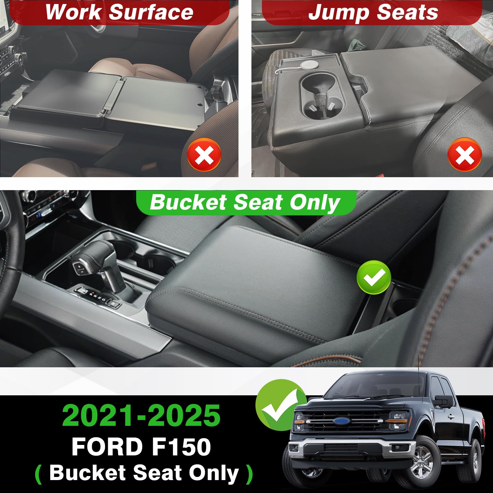 Muslogy Center Console Armrest Cover Compatible With Ford F150 2021-2024 2025 Comfort Armrest Pad Arm Rest Cushion Vegan Leather