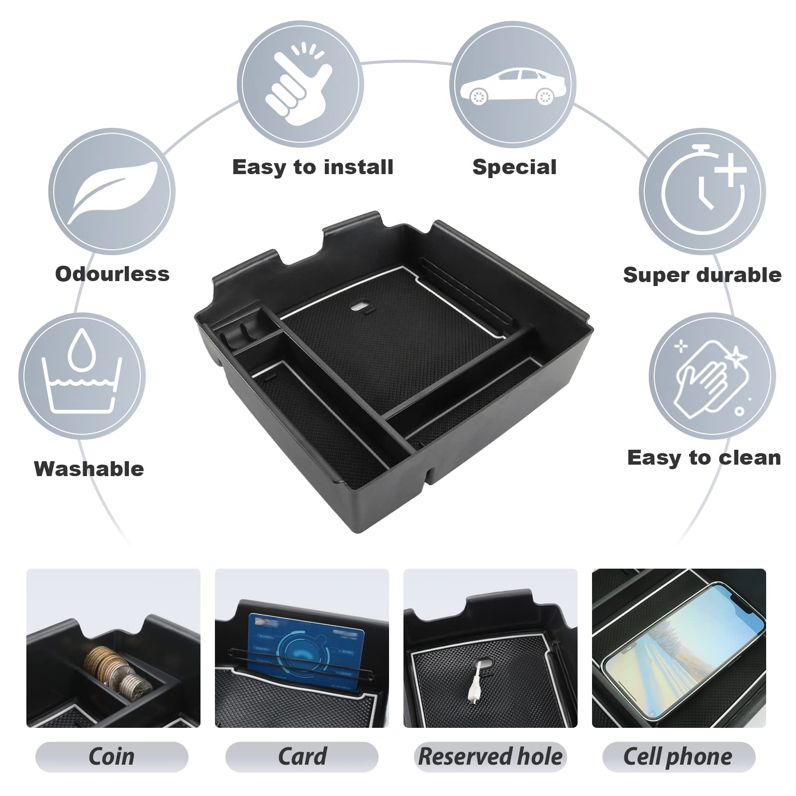 Sktu Compatible With 2022-2024 2025 Kia Carnival Center Console Organizer 2023 2024 2025 Carnival Accessories Console Tray 2024 2025 Carnival Middle Console Organizer With Coin And Usb Hole (White)
