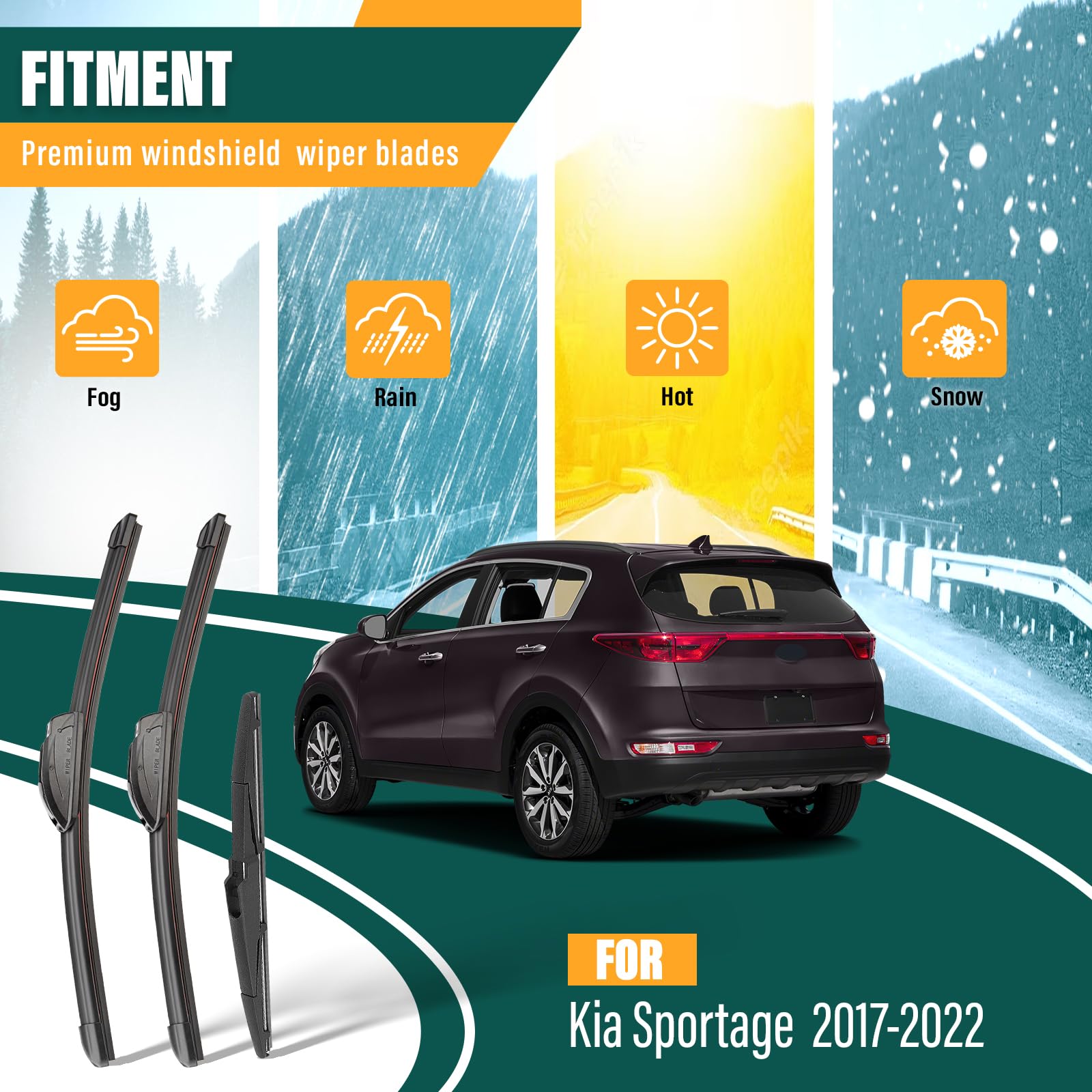 Kvq Windshield Wiper Blades Replacement For Kia Sportage 2017-2022, Kia Sorento 2016-2020, Hyundai Santa Fe 2019-2023 Original F