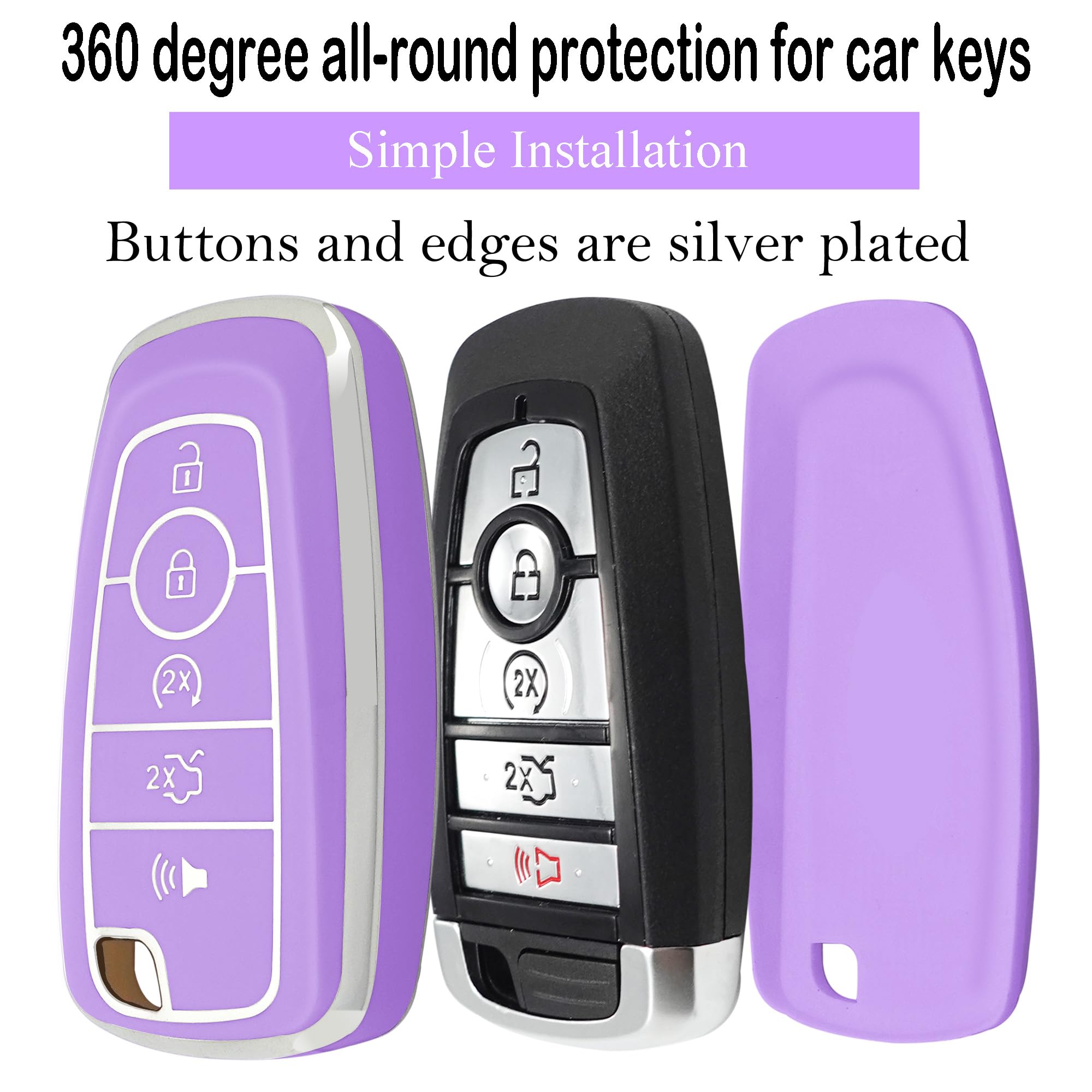 Kirsnda Key Fob Cover Case With Metal Keychain Compatible With Ford,Soft Tpu Key Case Fit Expedition For Mustang Fusion Ect, Sma