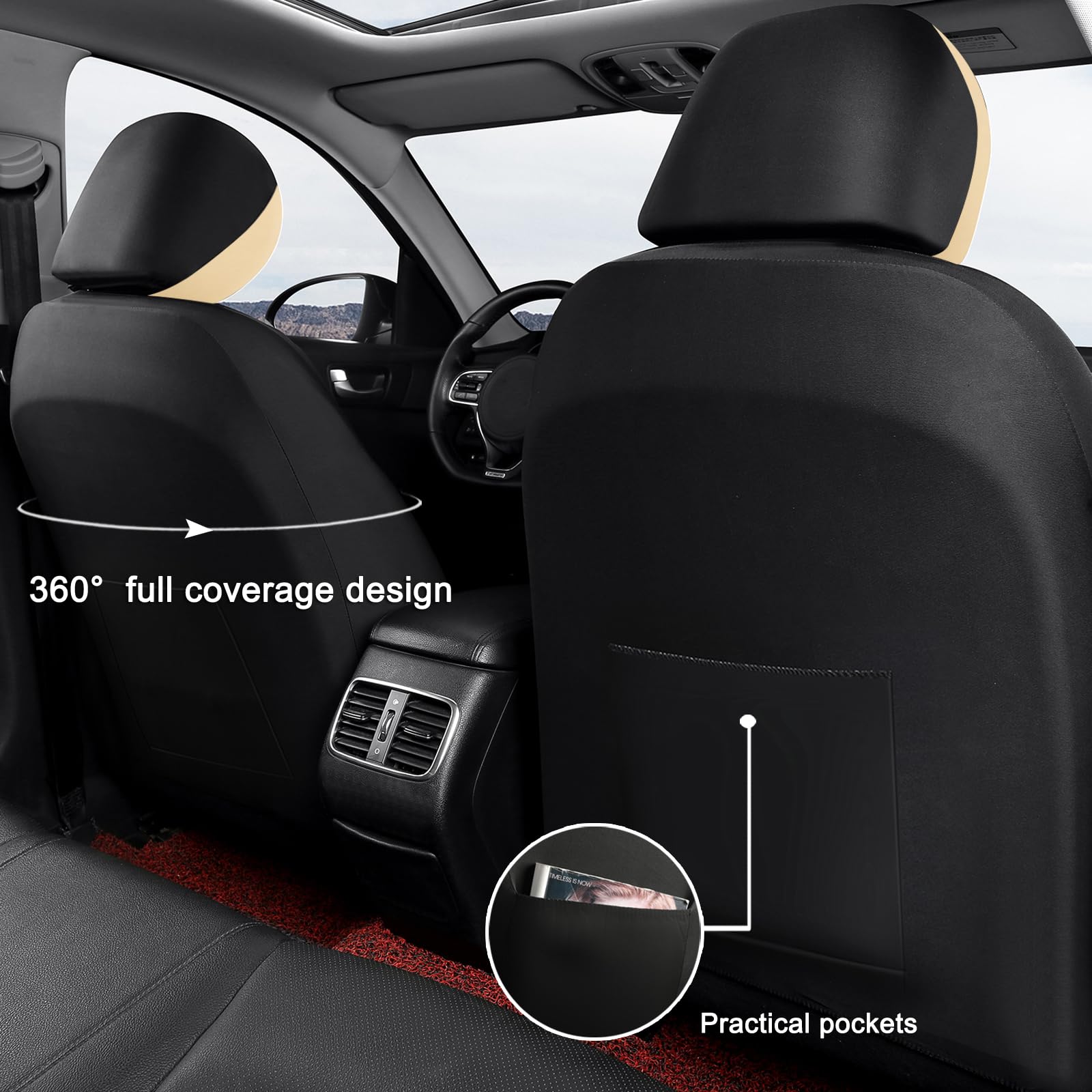 GIANT PANDA Front Car Seat Covers, Bucket Seat Covers, Leather Low Back Auto Seat Covers for Cars, Trucks, Jeep, Van, SUV, Picku