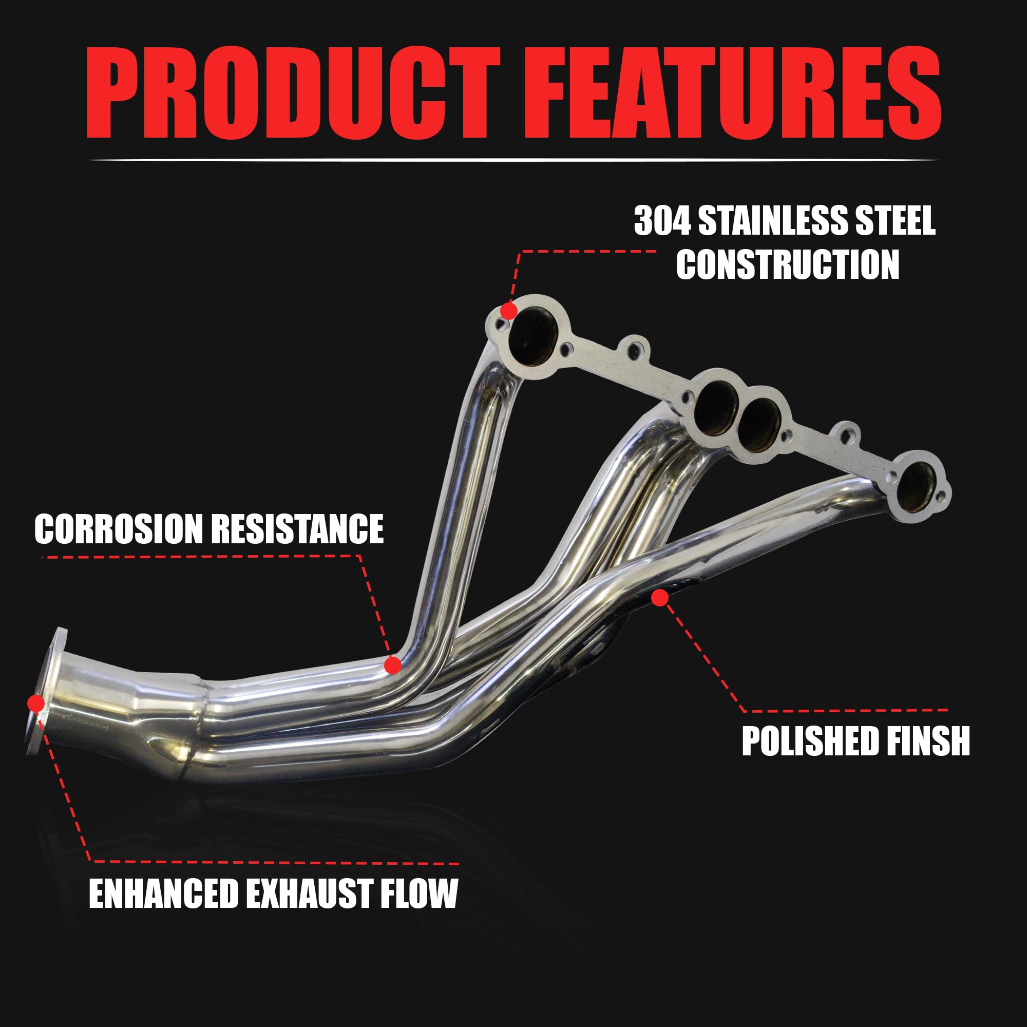 Polished Stainless Long Tube Headers for Small Block Chevy GMC 1973-1987 C10 K10 C20 K20 C30 K30 Blazer Suburban Jimmy 265 283 3