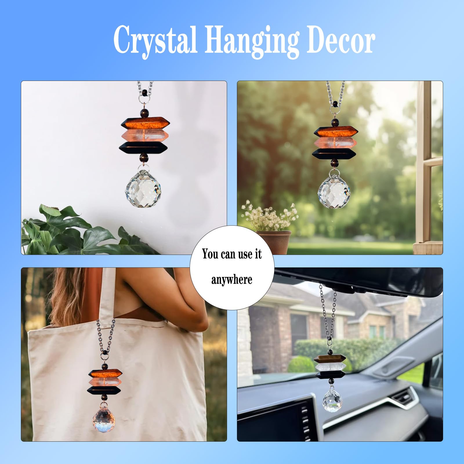 Crystal Hanging Car Charm,Cute Healing Stones Car Decor For Rear View Mirror,Boho Handmade Sun Catcher Ornament Accessories,Tige