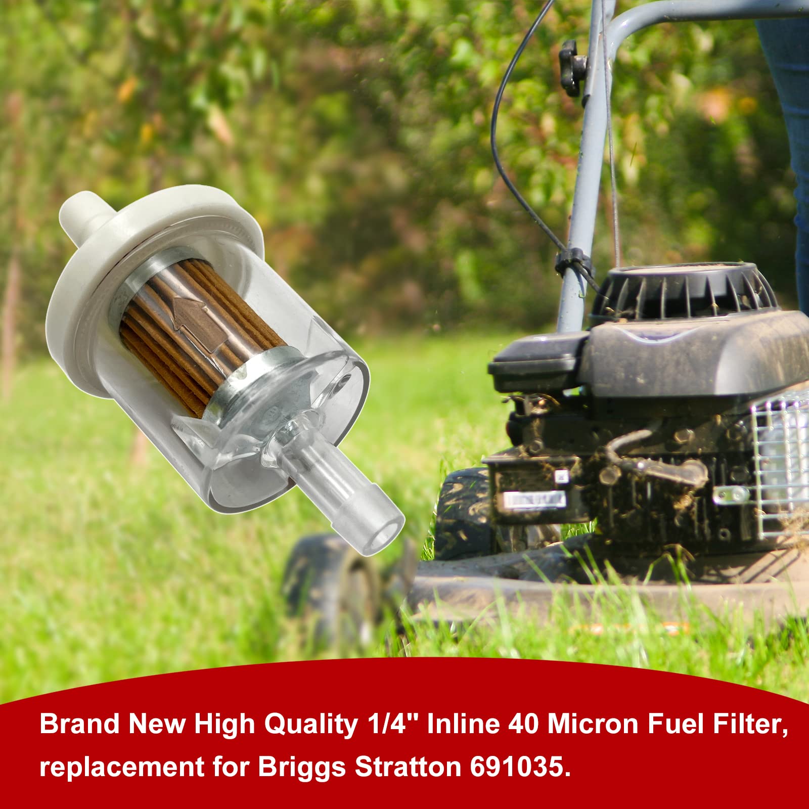 Replacement Fuel Filter for Briggs Stratton 691035 40 Micron 1/4 Inch Inline Fuel Filter Compatible with Kawasaki 49019-0014 490