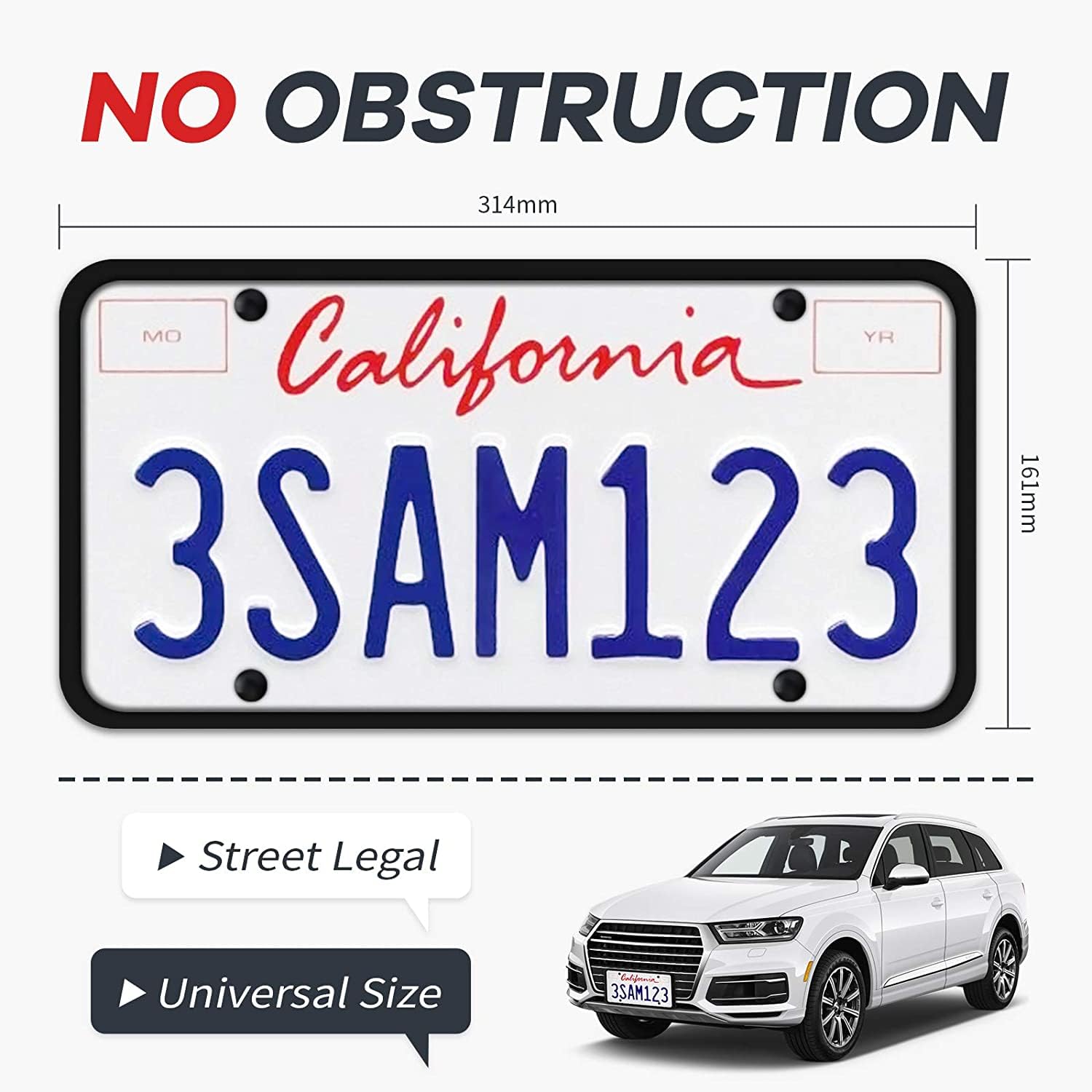 Aujen Silicone License Plate Frames, 1 Pack Black Side-Opening License Bracket Holder With Easy Installation, License Plate Cove