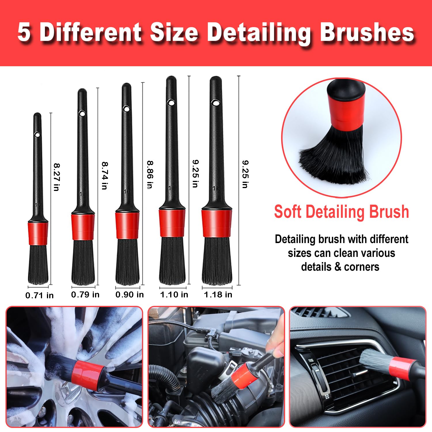 12Pcs Wheel Brush Kit For Cleaning Wheel And Tire, Wheel And Rim Brush, Car Detailing Brushes, Tire Brush, Bendable & Durable Ca
