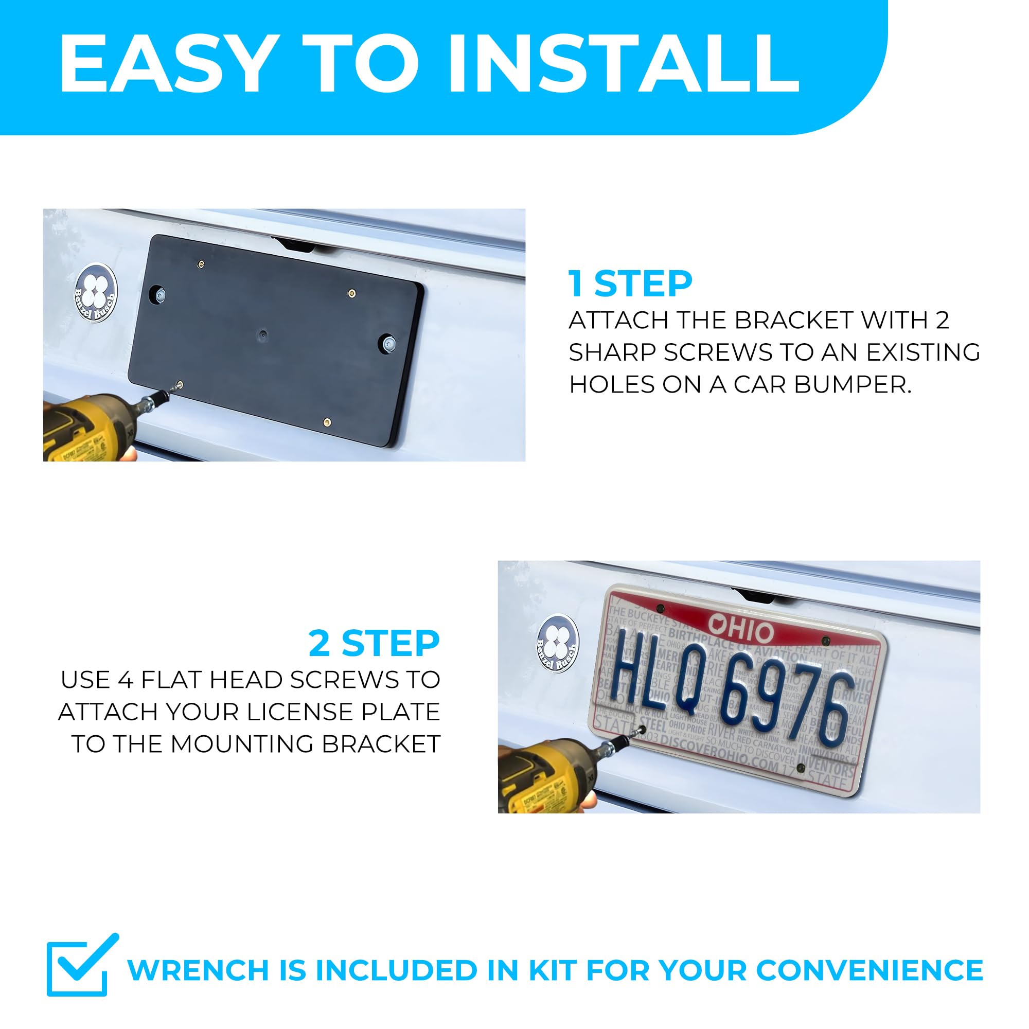 TN TrunkNets Rear Bumper License Plate Bracket for Audi Q5 SQ5 2009-2025, Includes 8 Screw Bolts & Wrench Kit, Plastic Material