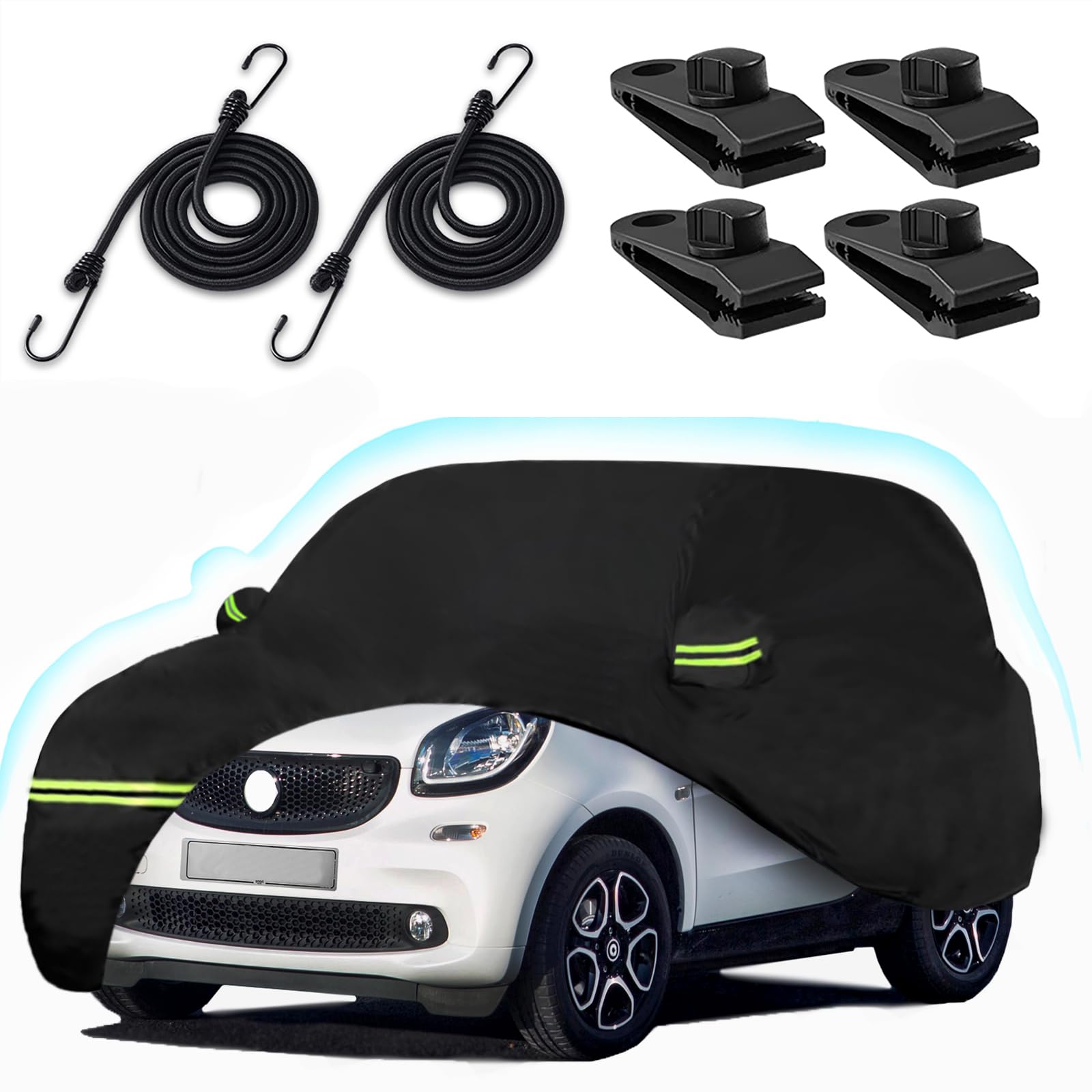 Waterproof Car Cover For 2007-2025 Smart Fortwo, 210T Sun Rain Uv Dust Snow Protection Outdoor Covers With Zipper Door & Windpro