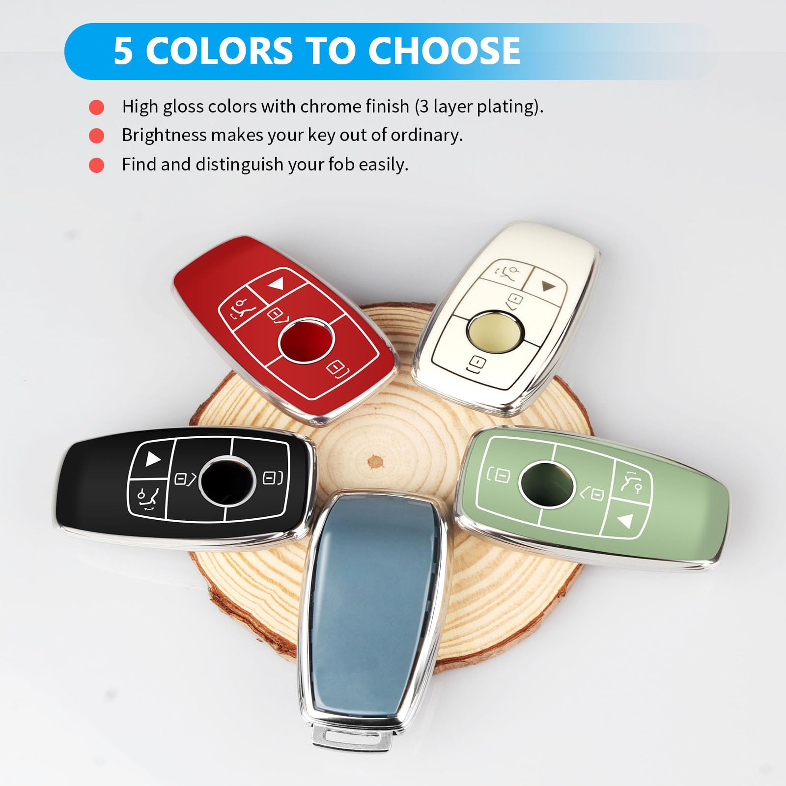 Qbuc For Mercedes Benz Key Fob Cover With Keychain,Compatible With C E R S G S Cls Clk Glc Ml Gle Gls Sl Slr Mclaren Amg Key (Bl