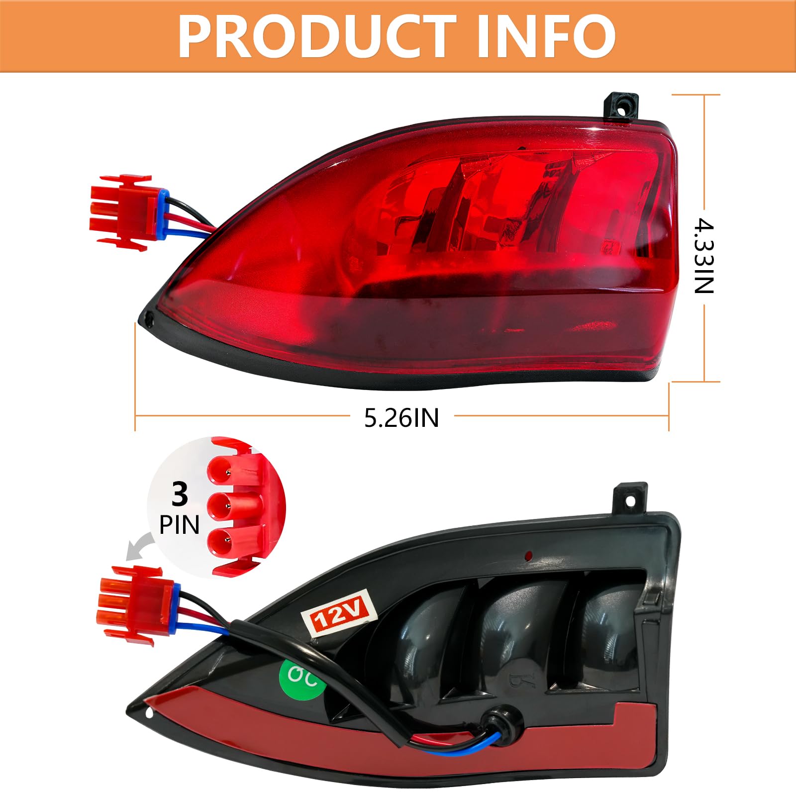Drive-Up Golf Cart Led Taillight For Club Car Precedent 2004-Up And Tempo 2018-Up Models Replacements 12V 3 Wires Rear Light Kit