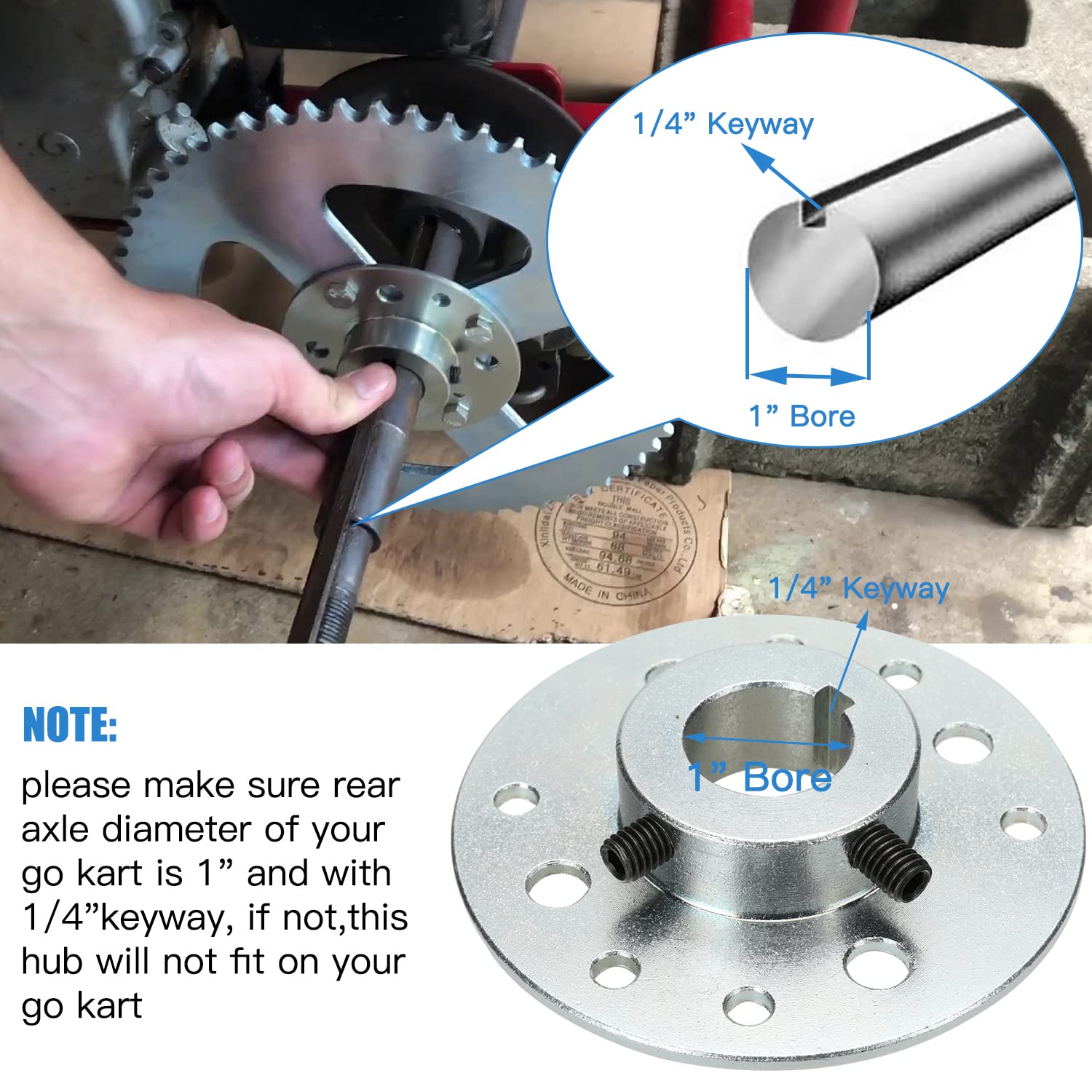 Yoxufa 40/41/420 Chain 48 Tooth Sprocket With 1' Bore 1/4 Keyway Go Kart Sprocket Hub Parts