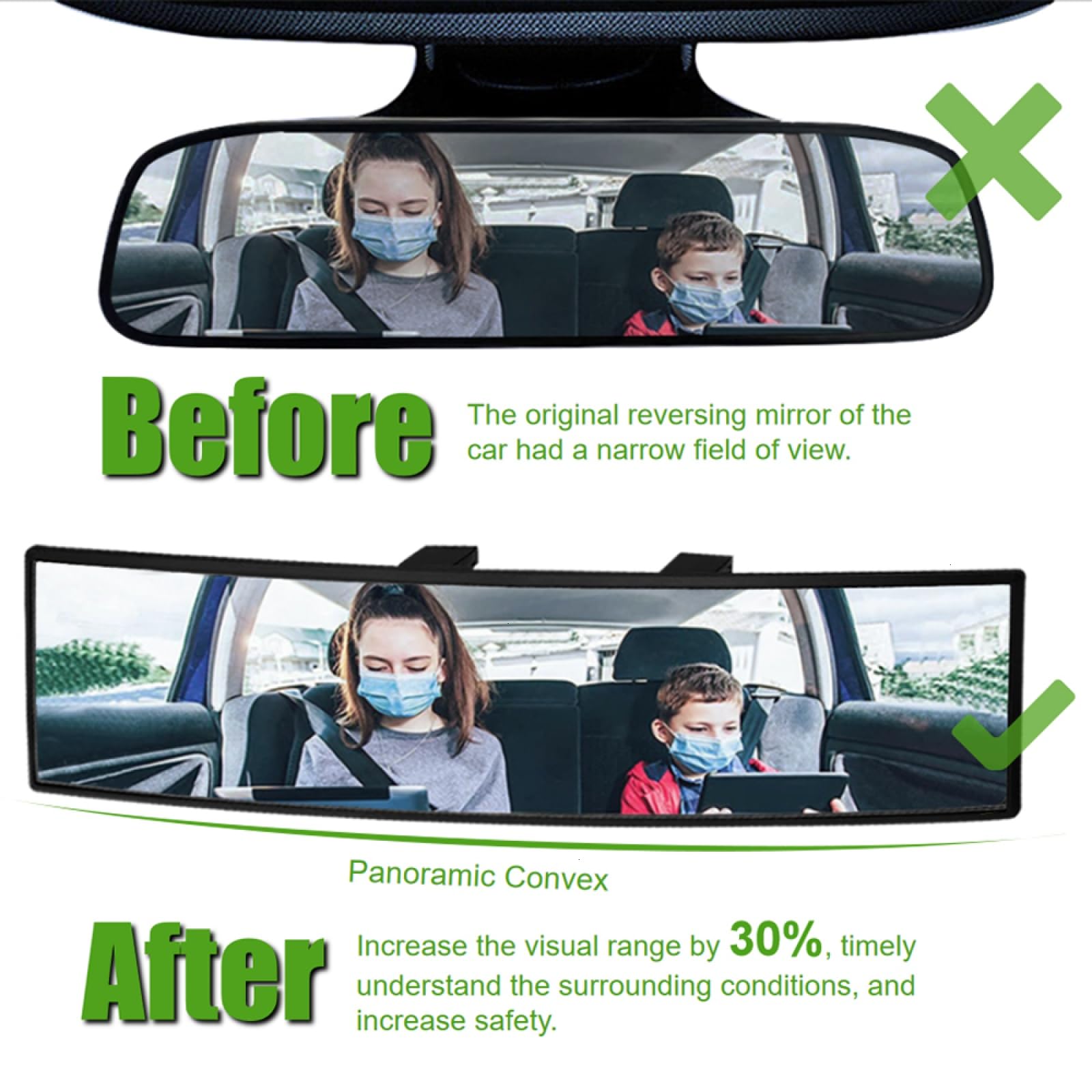 Wssrogy Car Rearview Mirror Hd Glass 12 Inch Anti Glare Clip On Panoramic Wide Angle Car Interior Rear View Mirror Universal For Cars Suvs Trucks (White)