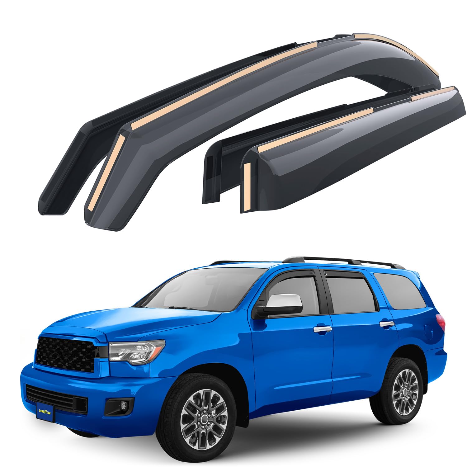 Goodyear Shatterproof In-Channel Window Deflectors For Toyota Sequoia 2008-2022, Rain Guards, Window Visors For Cars, Vent Defle
