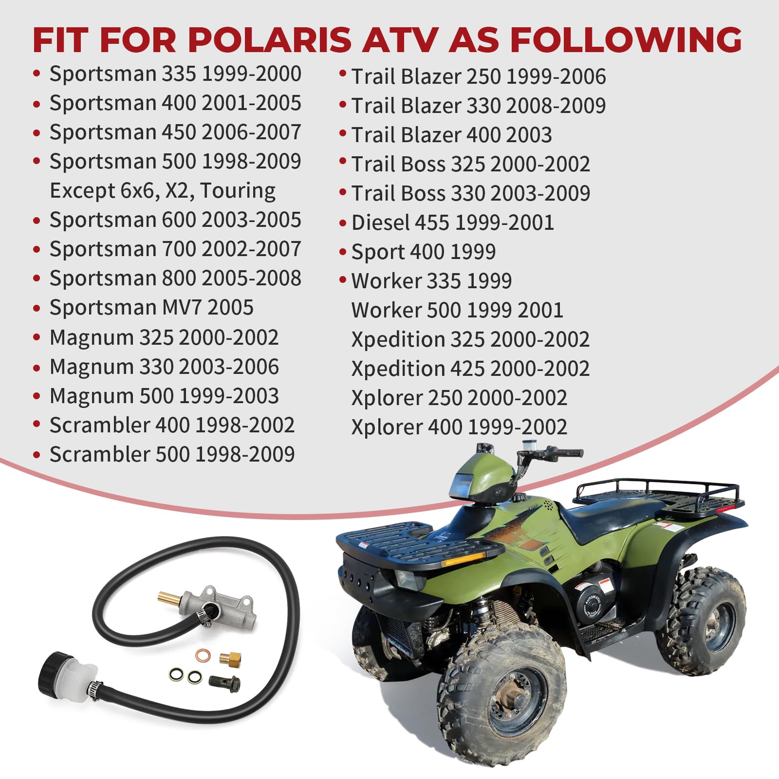 1910301 1910311 Rear Brake Master Cylinder Compatible With Polaris Sportsman Magnum Scrambler Trail Blazer Trail Boss Diesel Worker Xpedition Xplorer 250 325 330 335 400 425 450 500 600 700 800