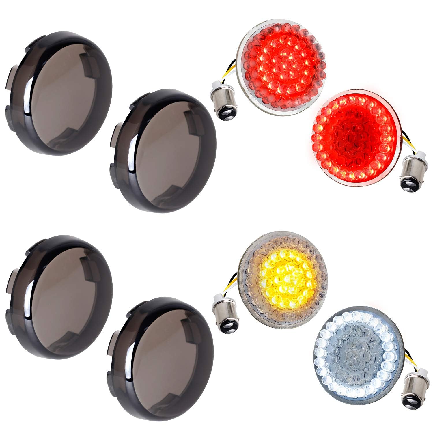 NTHREEAUTO 1157 LED Turn Signals Front Rear Lights 2Inch Bullet Smoked Lens Cover Compatible with Harley Street Glide Road Glide