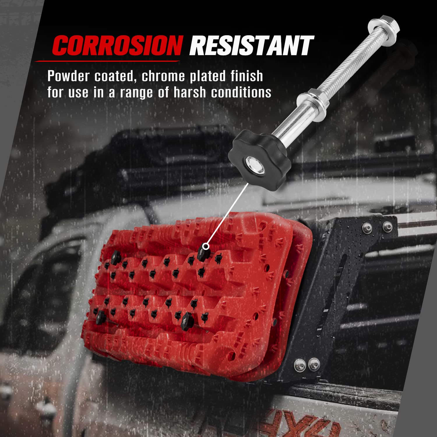 FIERYRED Traction Board Mount Pins, Anti-Rust Kit for 4.72"-6.69" Hole Spacing, Black, Model K-BI-RTK-TMP-VOR,