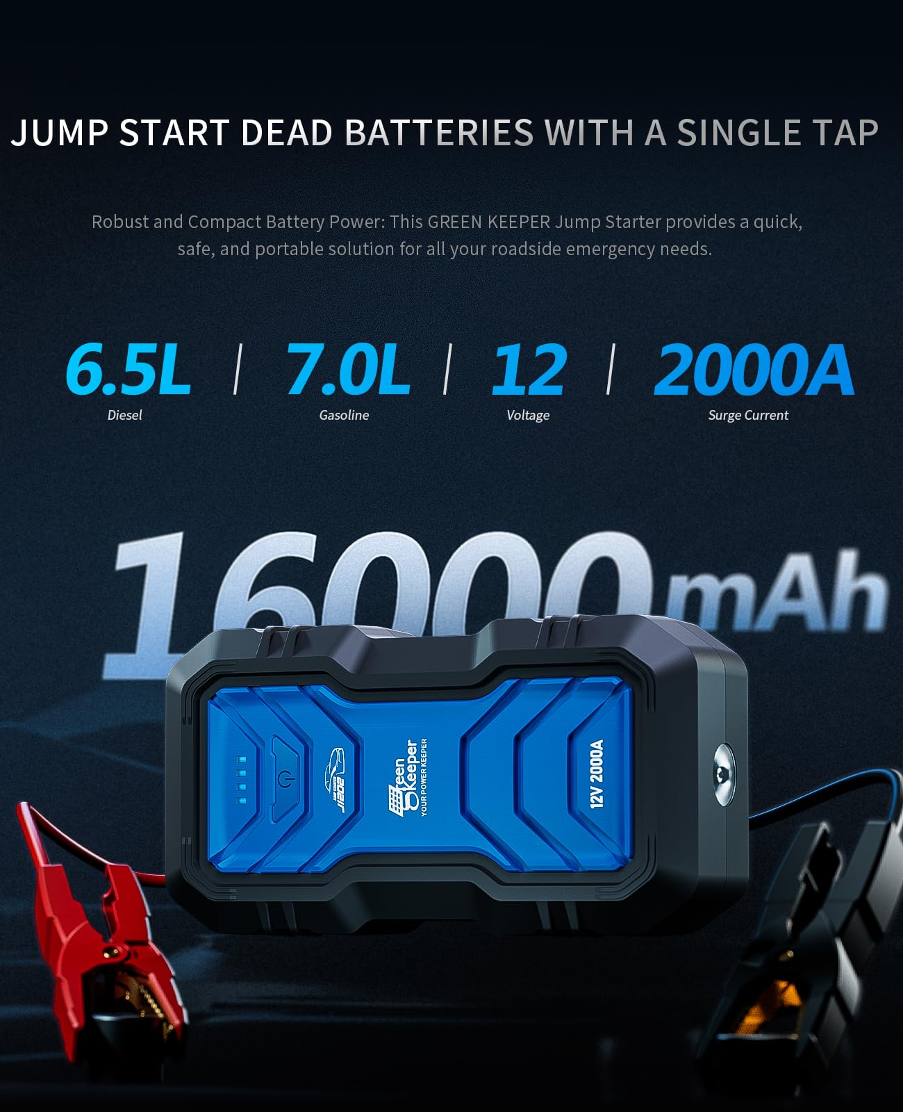 Portable Jump Starter 2000A Car Battery Jumper 12V Battery Jumper Starter For 7.0L Gas & 6.5L Diesel Jump Start Battery Pack Mul