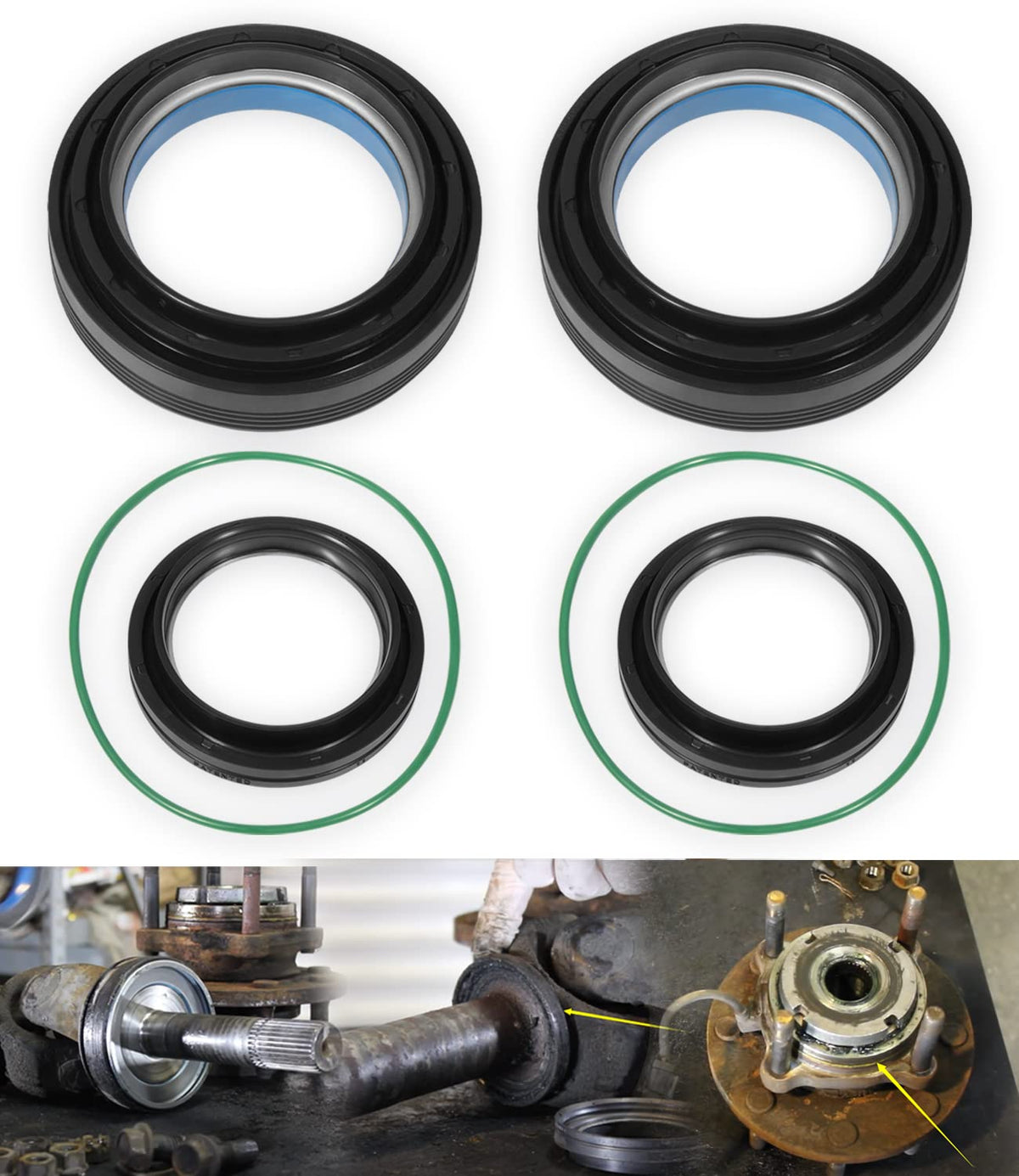 Front Axle Vaccum Knuckle & Tube Seal Kit - Fit For Ford 1998-2004 F250 F350 F450 F550 Super Duty Excursion Dana 50 60 Front Axle Knuckle Tube, Front Oil Seal Set, Replace 50491, 50381, 41784-2, 6 Pcs