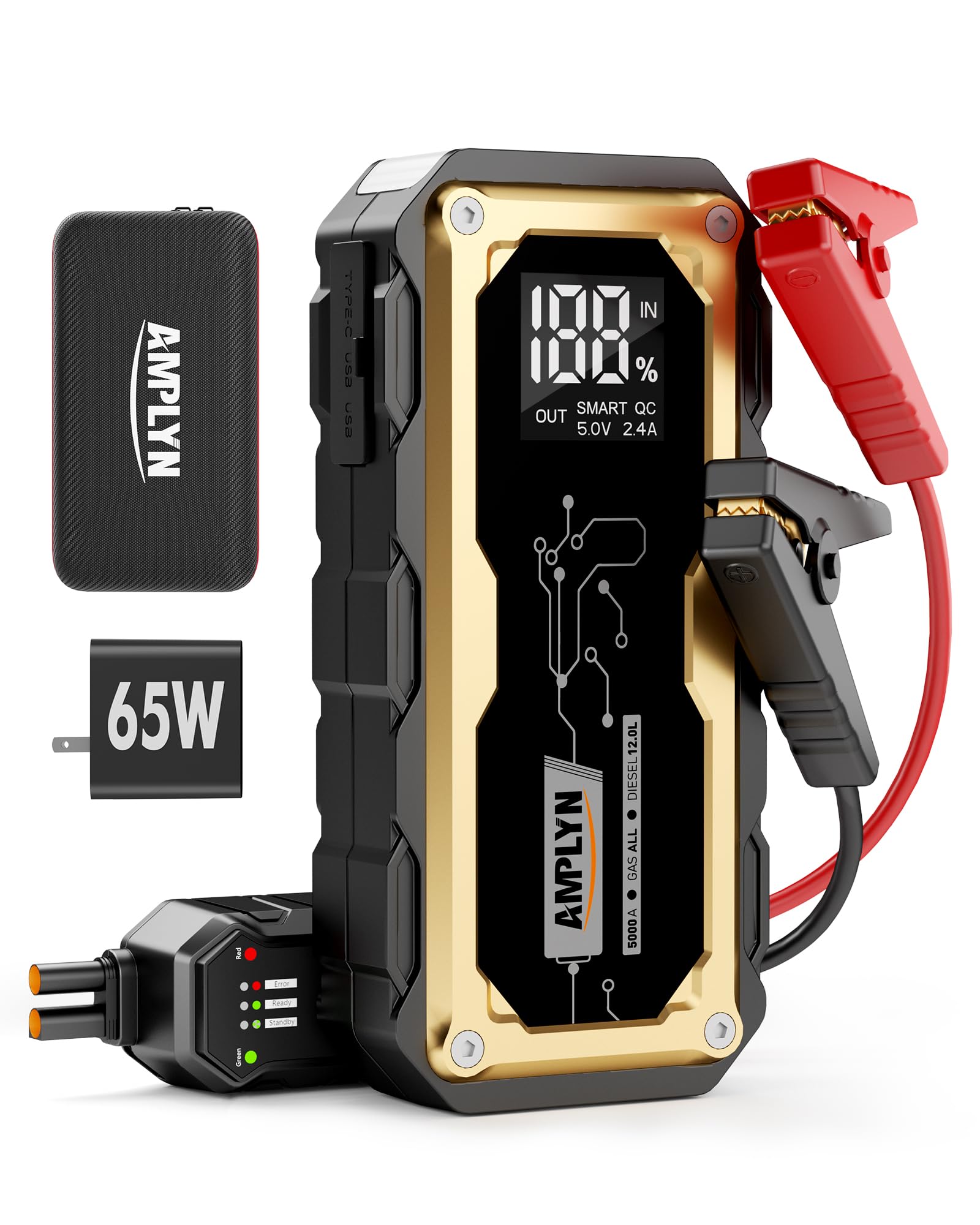 Amplyn Portable 5000A DMI Jump Starter,12V Car Battery Jump Starter