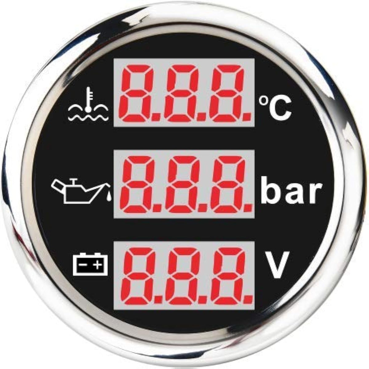 Eling 3-In-1 Multi-Functional Voltmeter Oil Pressure Water Temp Gauge 9-32V For Car Motorcycle Tractor Truck 2'' (Bs)