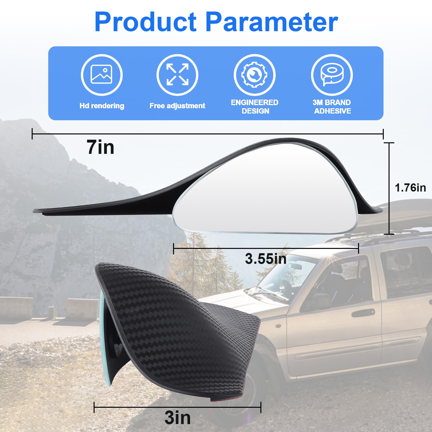 Livtee Blind Spot Mirror With Side Mirror Rain Guard, Carbon Fiber 2-In-1 Side Mirror Covers Kit With Wide Angle Adjustable Stic