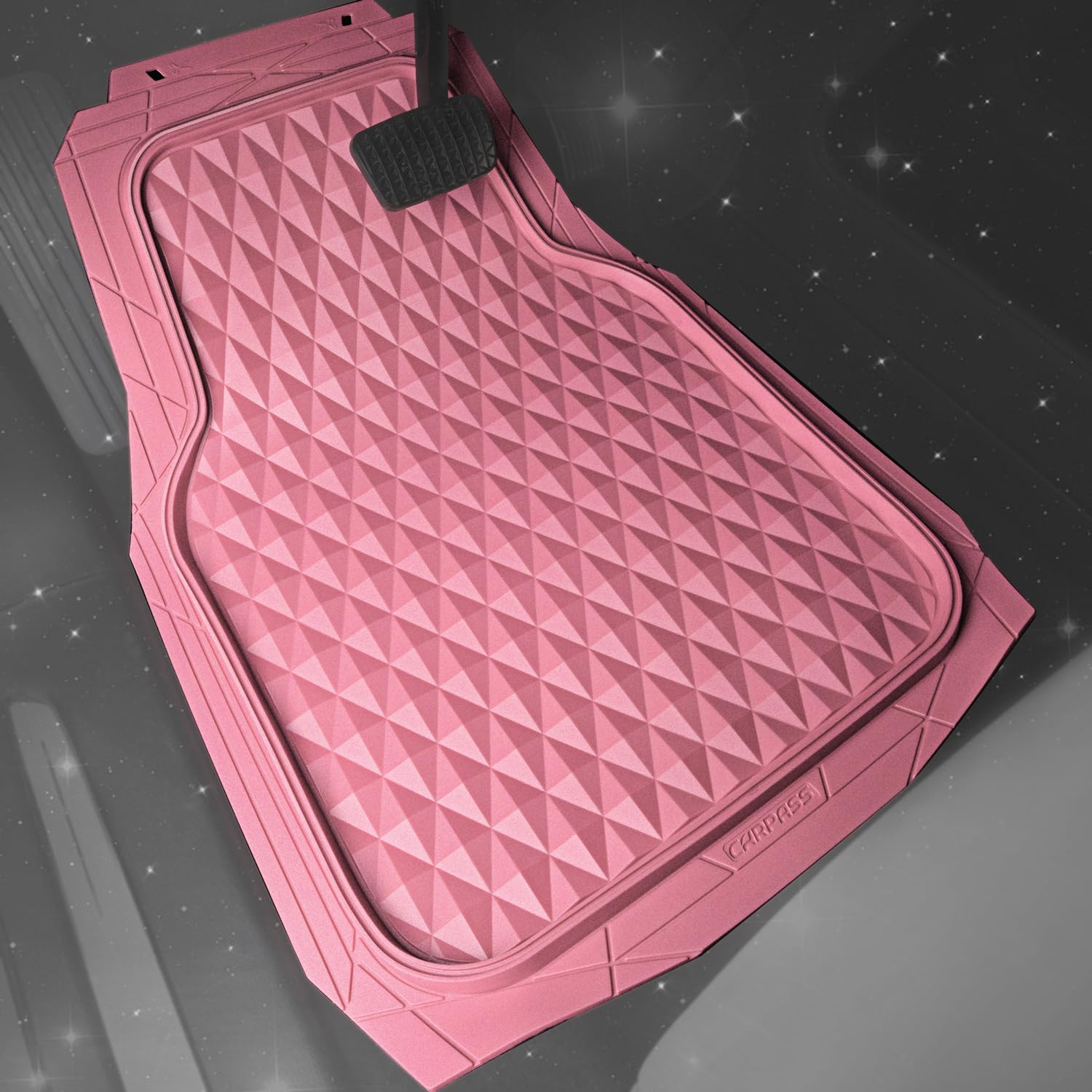 Car Pass Heavy Duty Rubber Pink Car Floor Mats & Cargo Liners, Deep Dish All-Weather Trunk Mats Durable Anti-Slip 3D Rhombus Wat