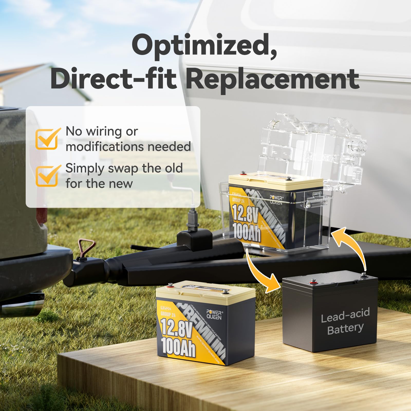 Power Queen 12.8V 100Ah LiFePO4 Deep Cycle Battery with 100A BMS for RVs, Camping, and Solar Systems