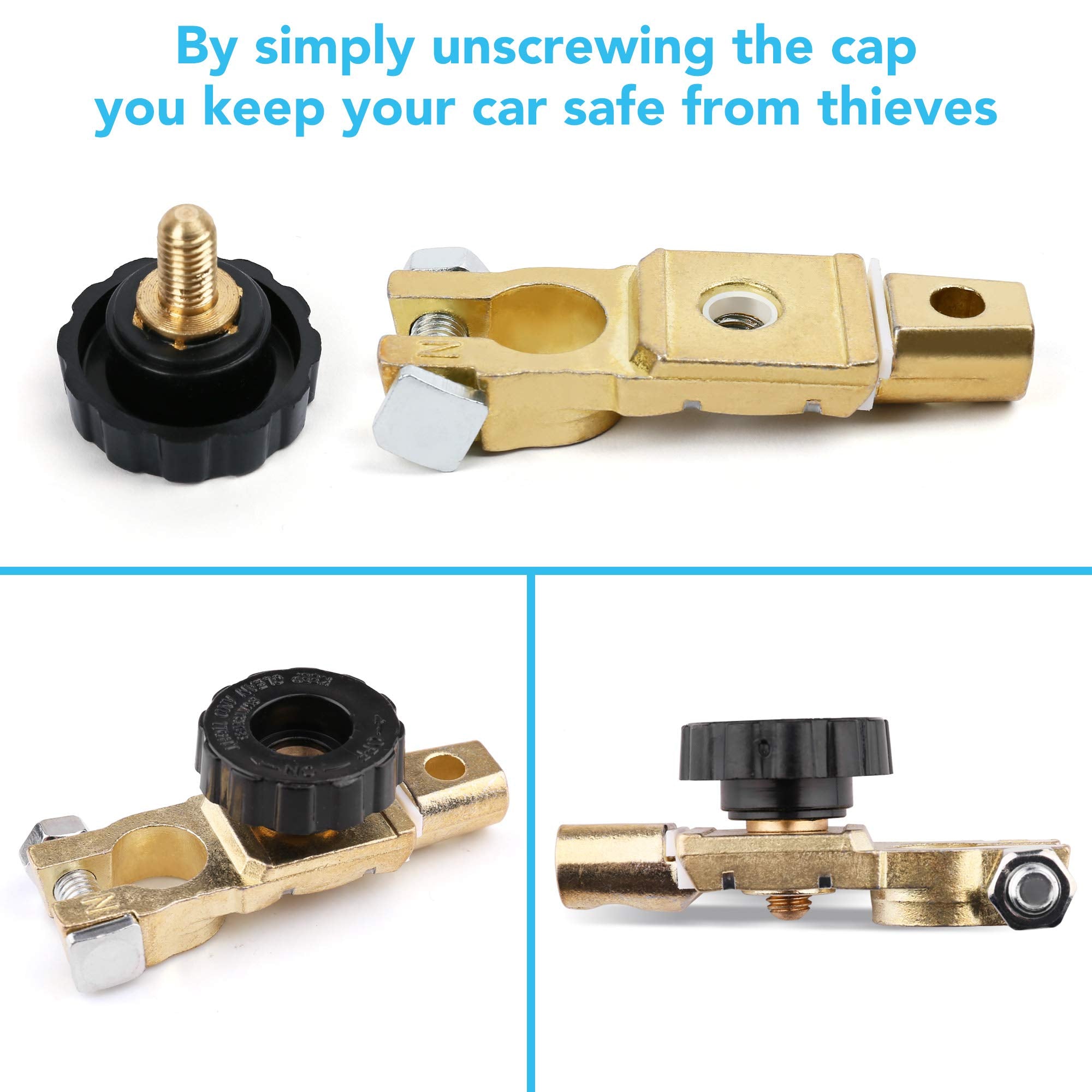 Lotfancy Top Post Battery Disconnect Switch For Car Auto Truck Boat Rv Atv, Pack Of 2, 12V 24V Battery Cutoff Switch, Heavy Duty Battery Isolator Switch, 125/500 Amps