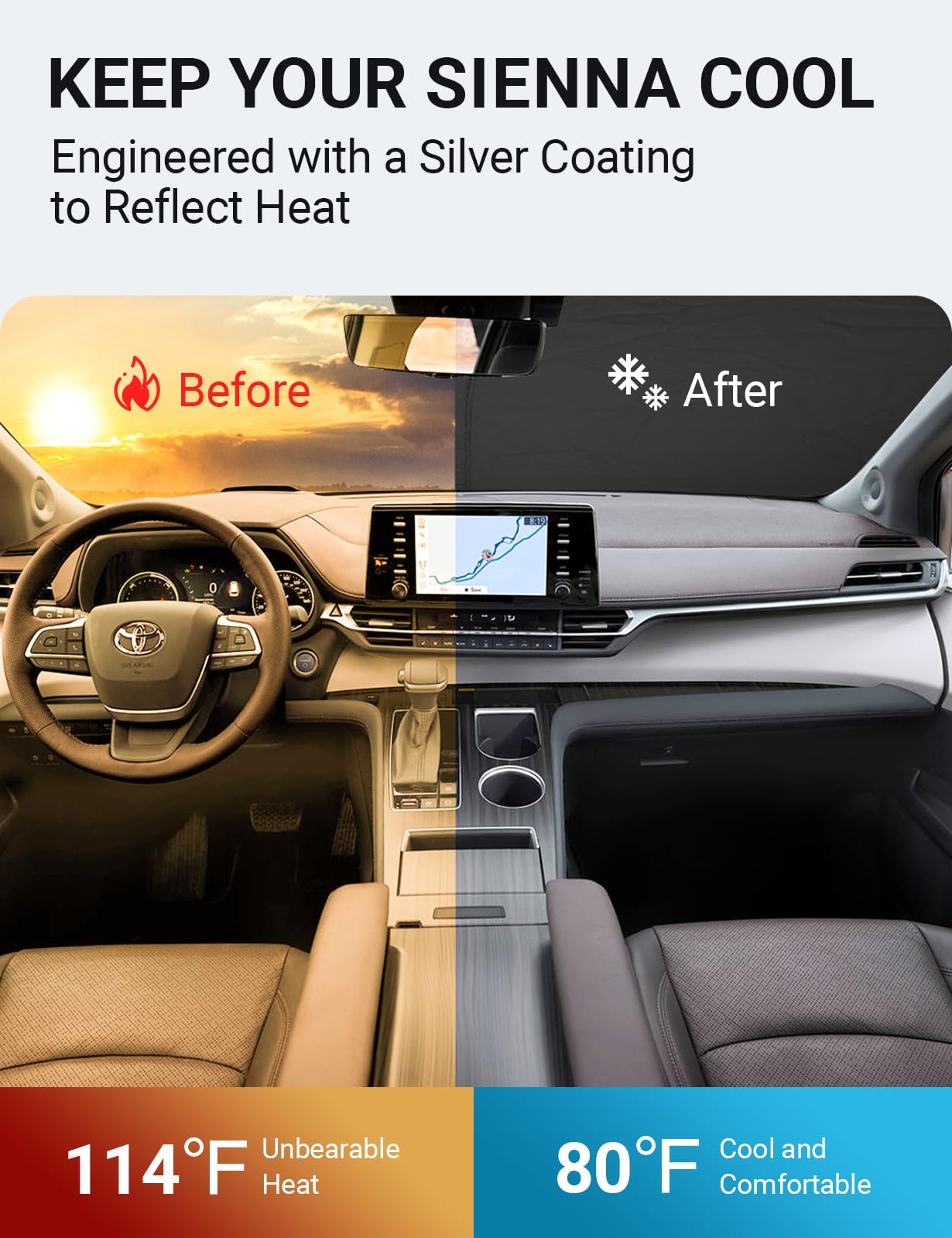 Proadsy 2025 Upgrade Windshield Sun Shade Custom Fit Sienna Mini Van 2021-2024 2025 4-Layer Foldable Front Sunshade Protector Su