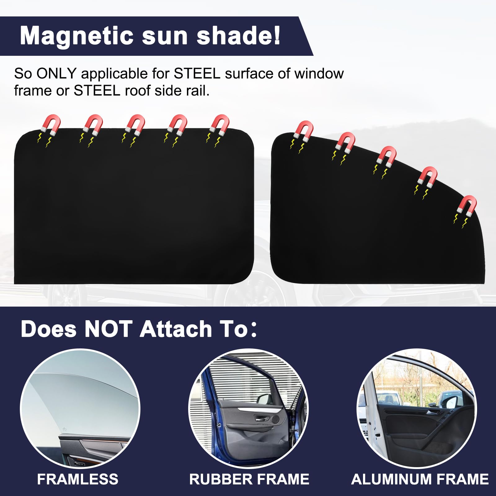 Ovege Car Side Window Sun Shade Magnetic Car Curtain Suction Magnetic Suedette -Front Seat 2pcs