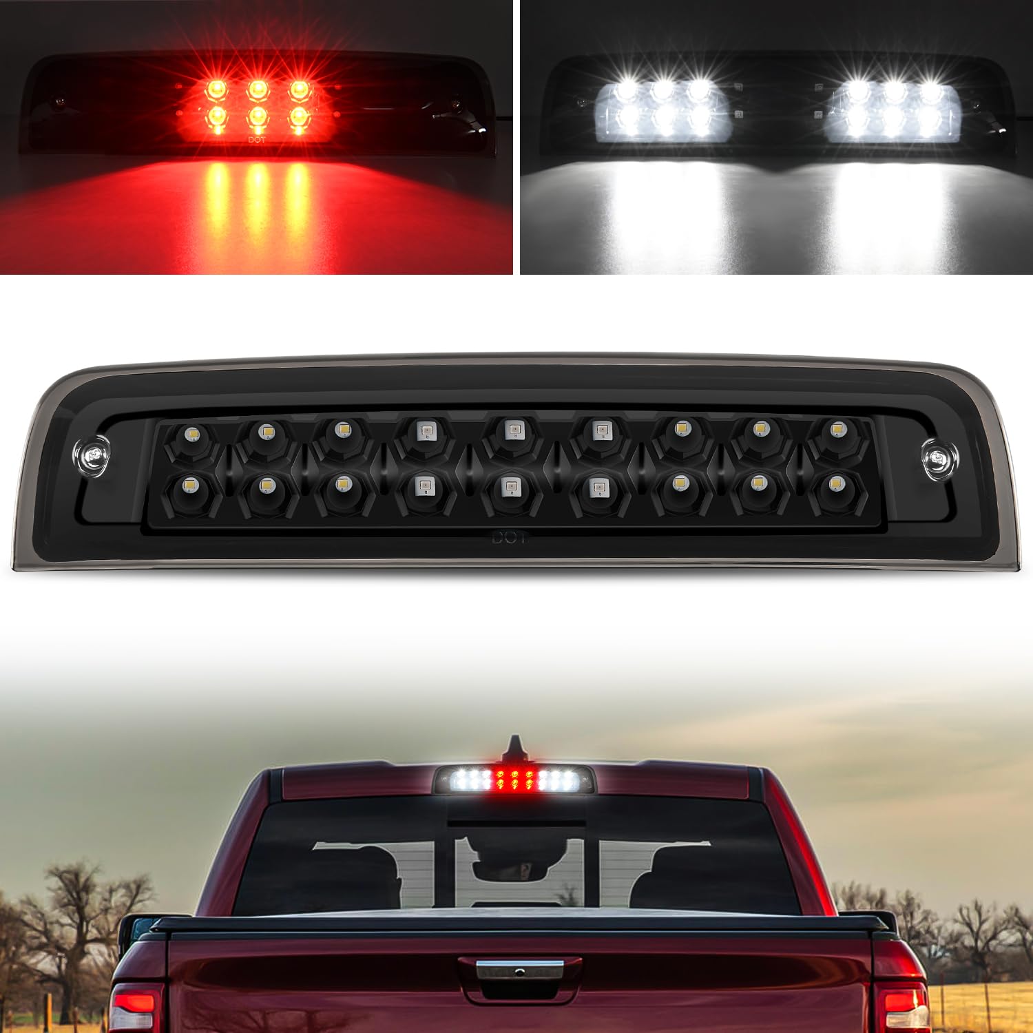 Nilight Third Brake Light High Mount 3Rd Stop Reverse Cargo Led Lighting Replacement For 2009-2017 Dodge Ram 1500 2500 2010-2017