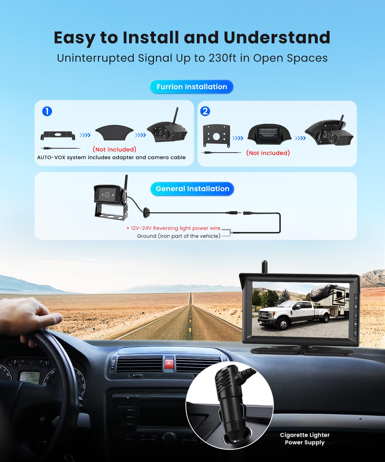 7'' Hd Wireless Backup Camera For Furrion System: Easy Setup & Stable Signal Back Up Camera, Wide View Rear View Camera With Cle