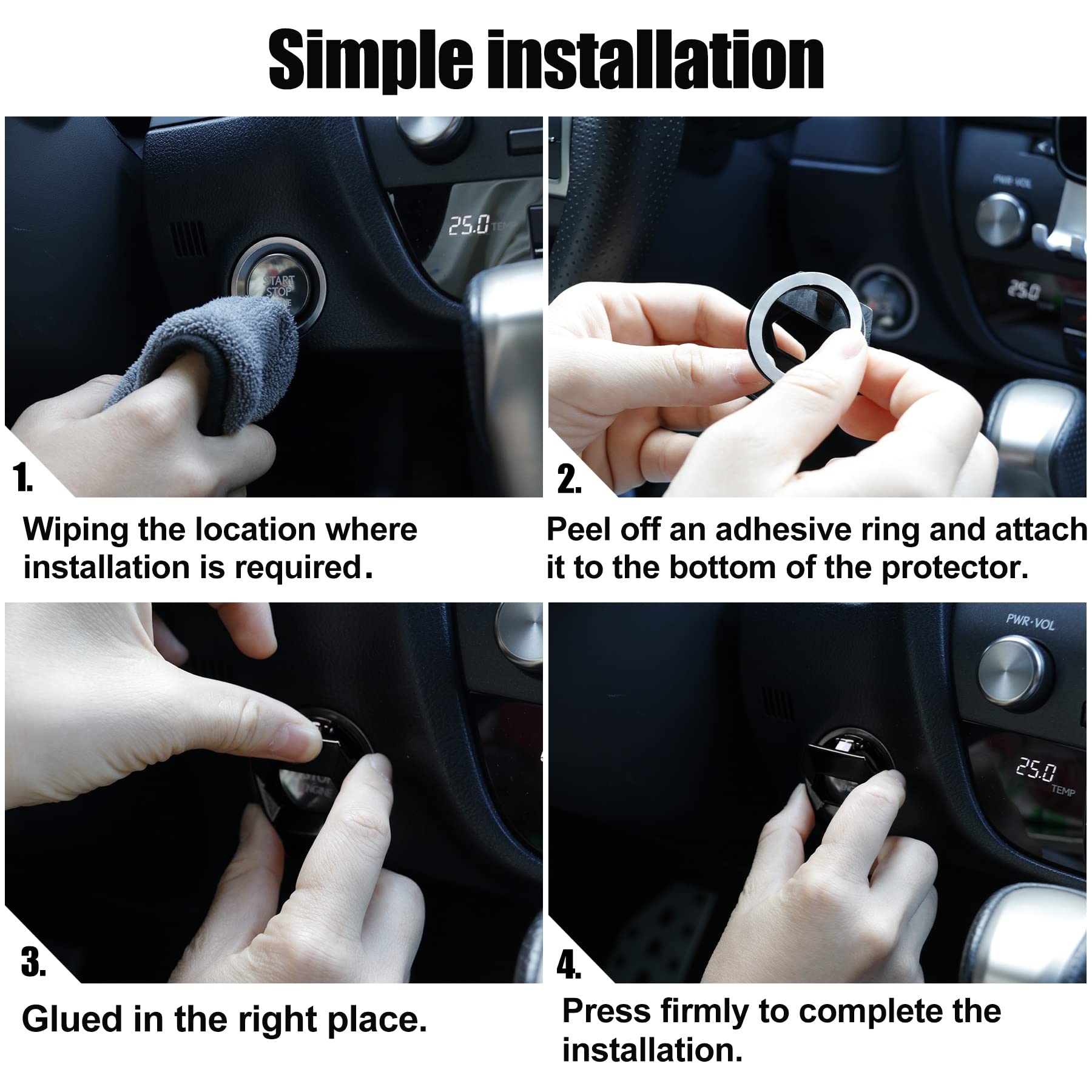 Singaro Universal Engine Start Stop Button Cover, Car Power Control Zinc Alloy Trim, One Button Start Button Cover Interior Accessories(Black)