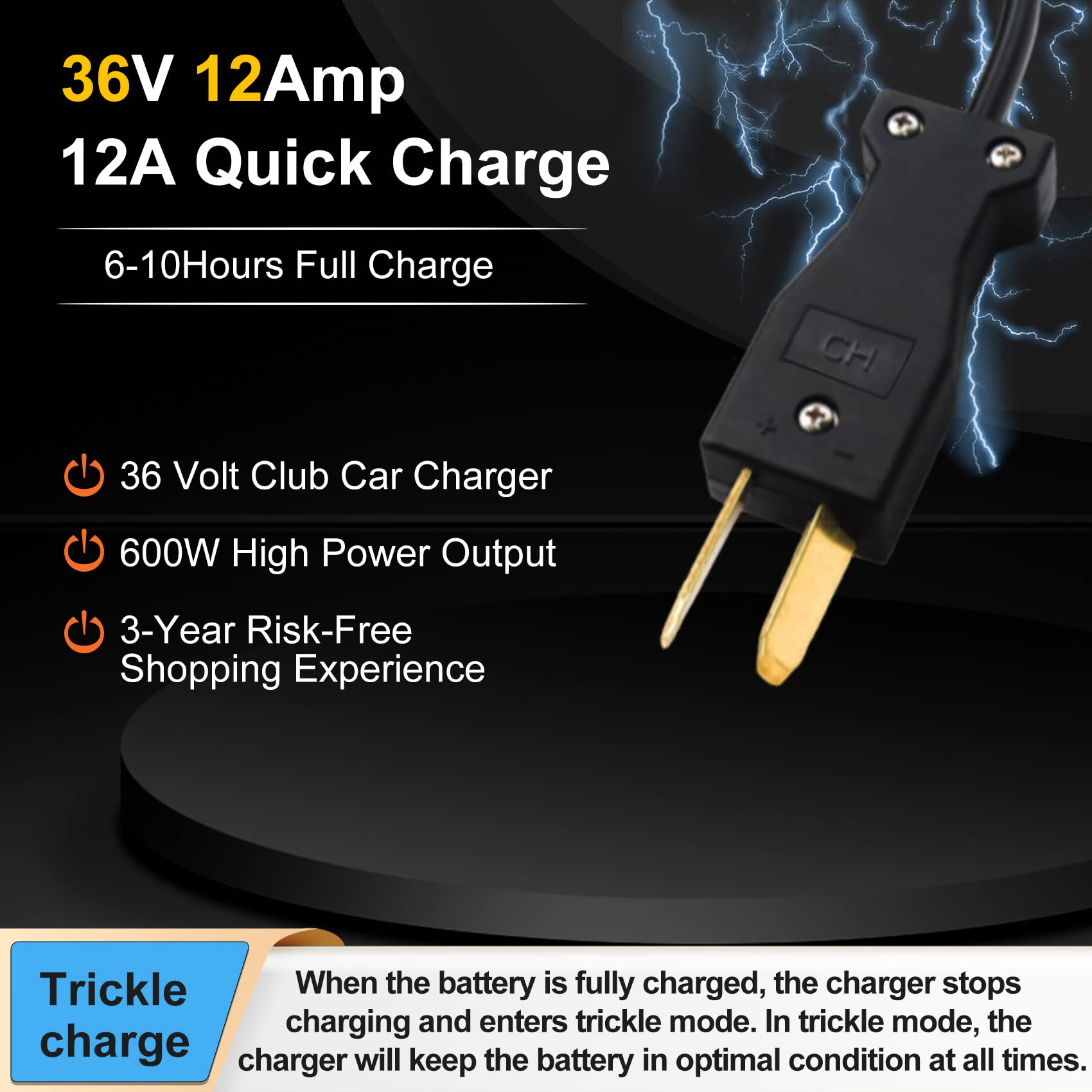 Flngr 12 Amp 36 Volt Golf Cart Battery Charger For Yamaha Ezgo (Lead-Acid) Club Car,12 Amp Smart Charger With Trickle Charge,36 Volt Charger-Crowfoot Plug,12A Golf Cart Battery Charger