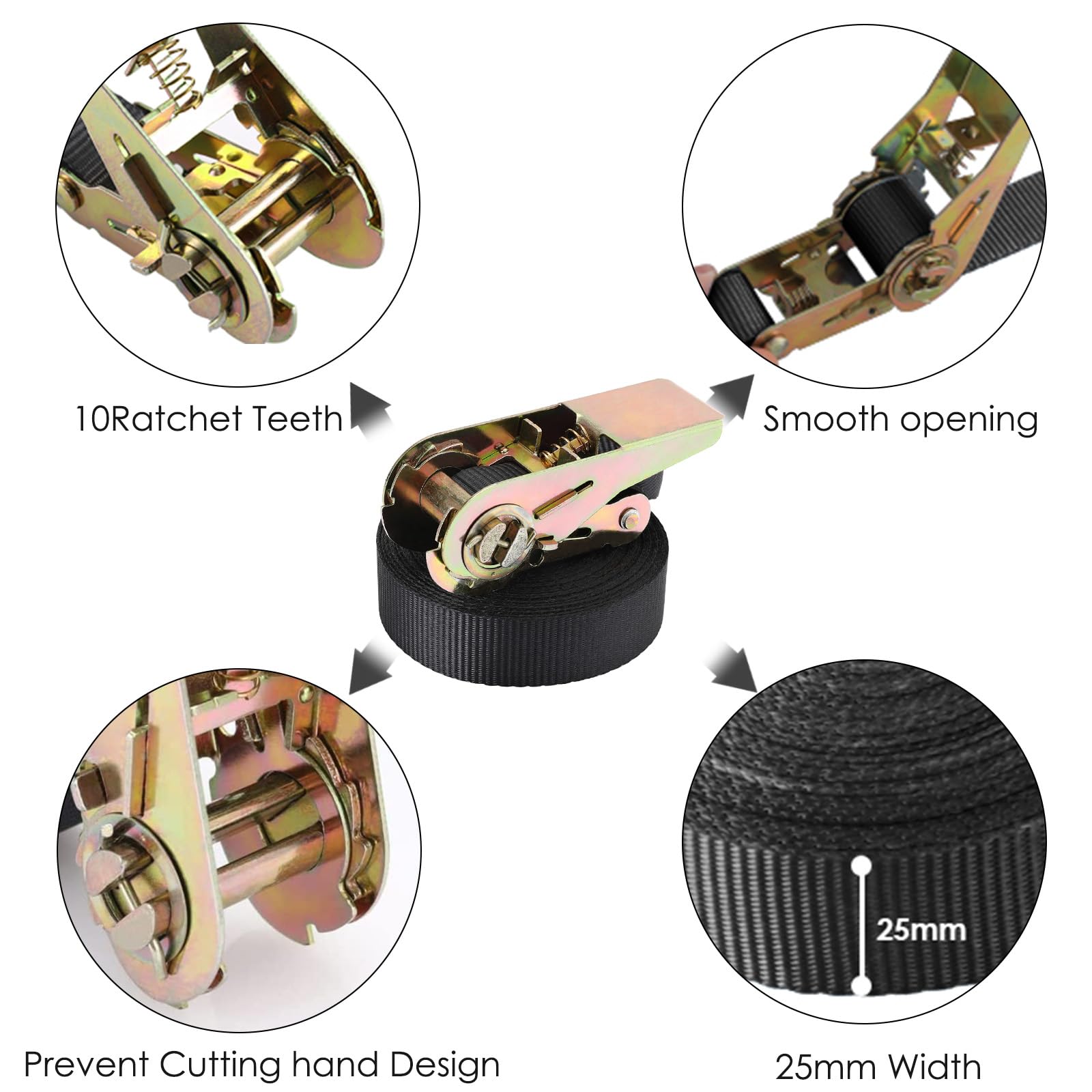 Tlgreen 10 Pcs 1' X 20' Ratchet Staps, Luggage Tie Down Straps, No Hook, Ratchet Straps Heavy Duty,1760 Break Strength Endless Ratchet Straps, Tie-Down Straps For Motorcycles, Trailer, Kayak, Black