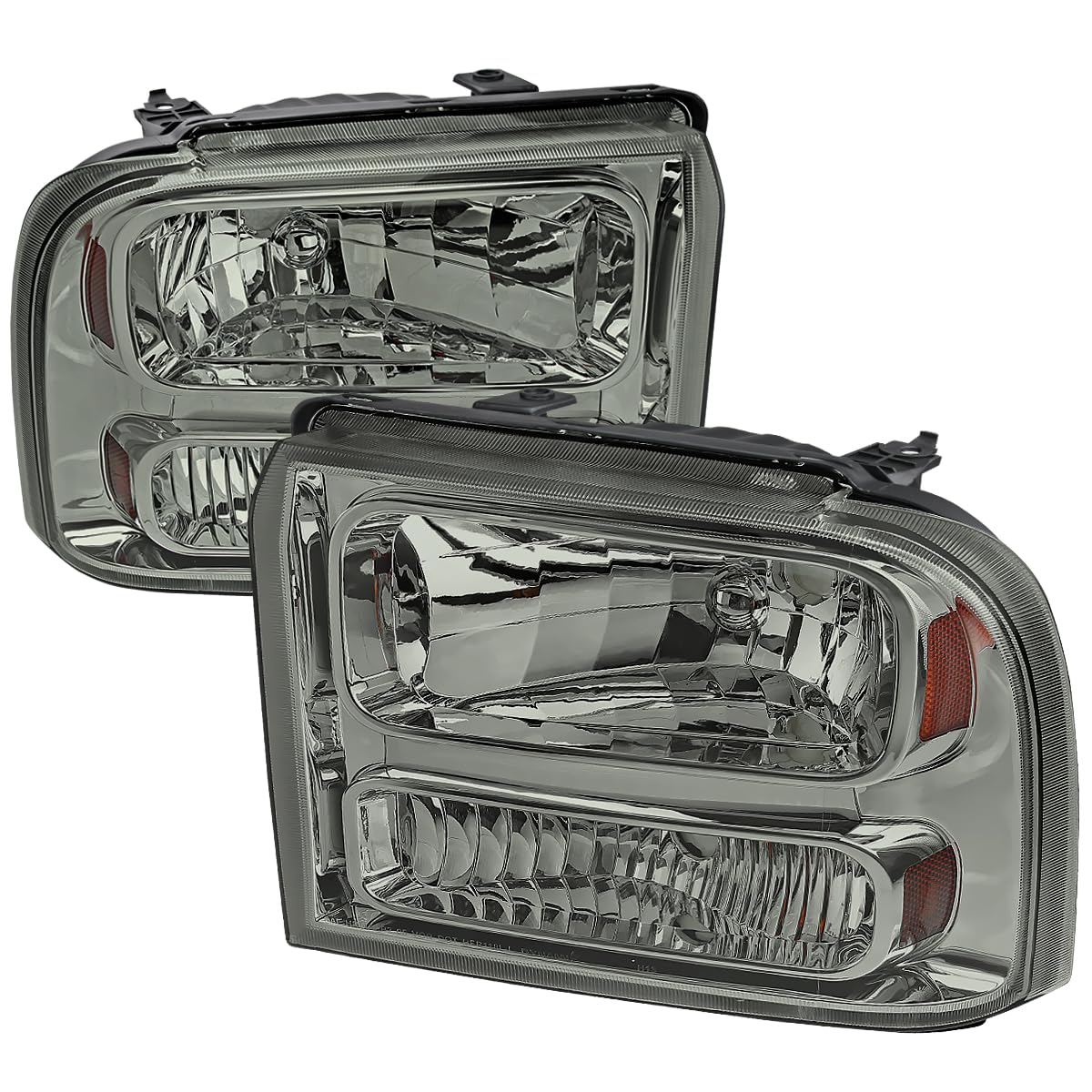 Spec-D Tuning Smoke Lens Headlights Compatible With 2005-2007 Ford F250 F350 F450 F550 Super Duty, 2005 Ford Excursion, L+R Pair