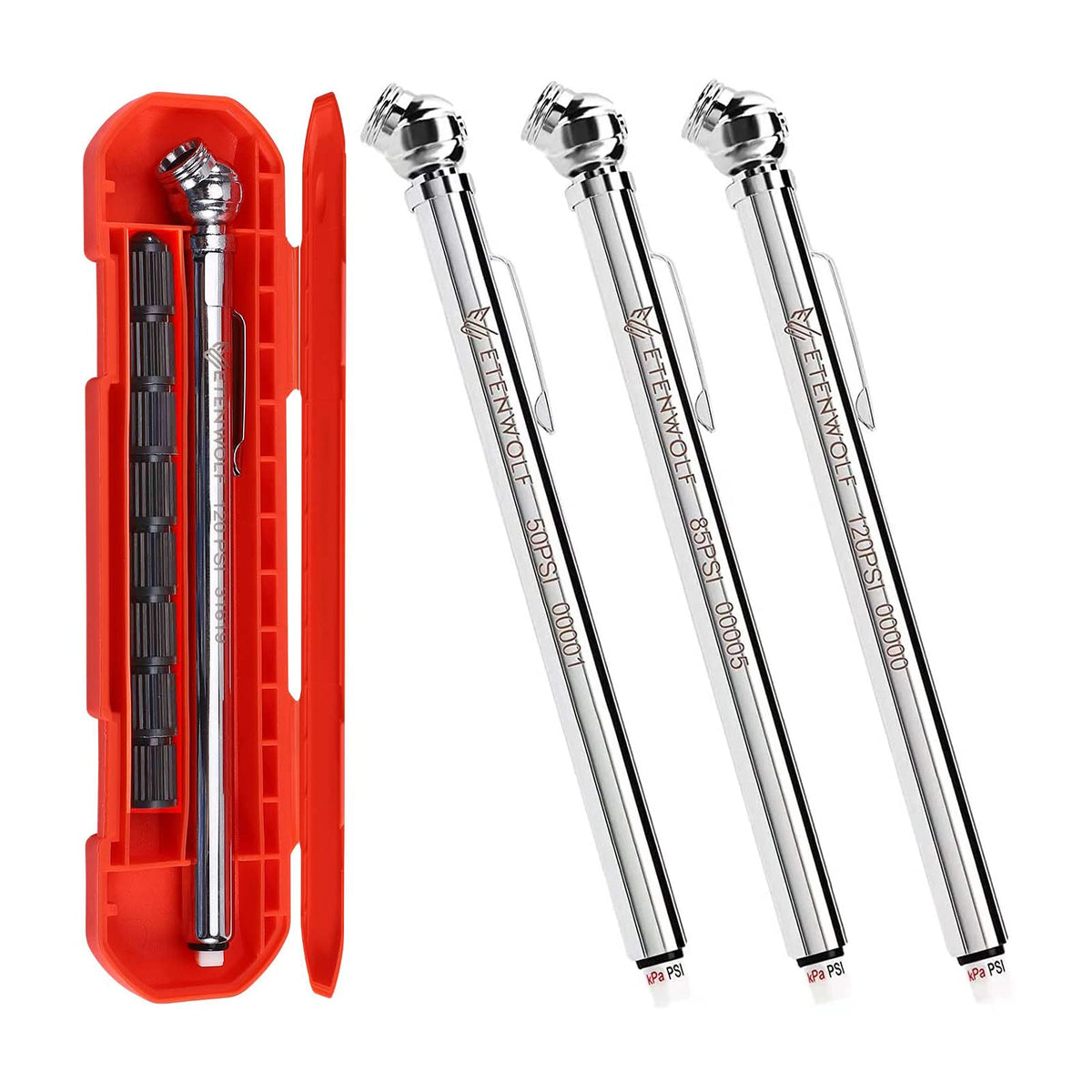 Etenwolf Pencil Tire Pressure Gauge 3 Pack (10-50Psi, 10-85Psi, 20-120Psi), Tire Gauges For Tire Pressure, Air Pressure Gauge Fo