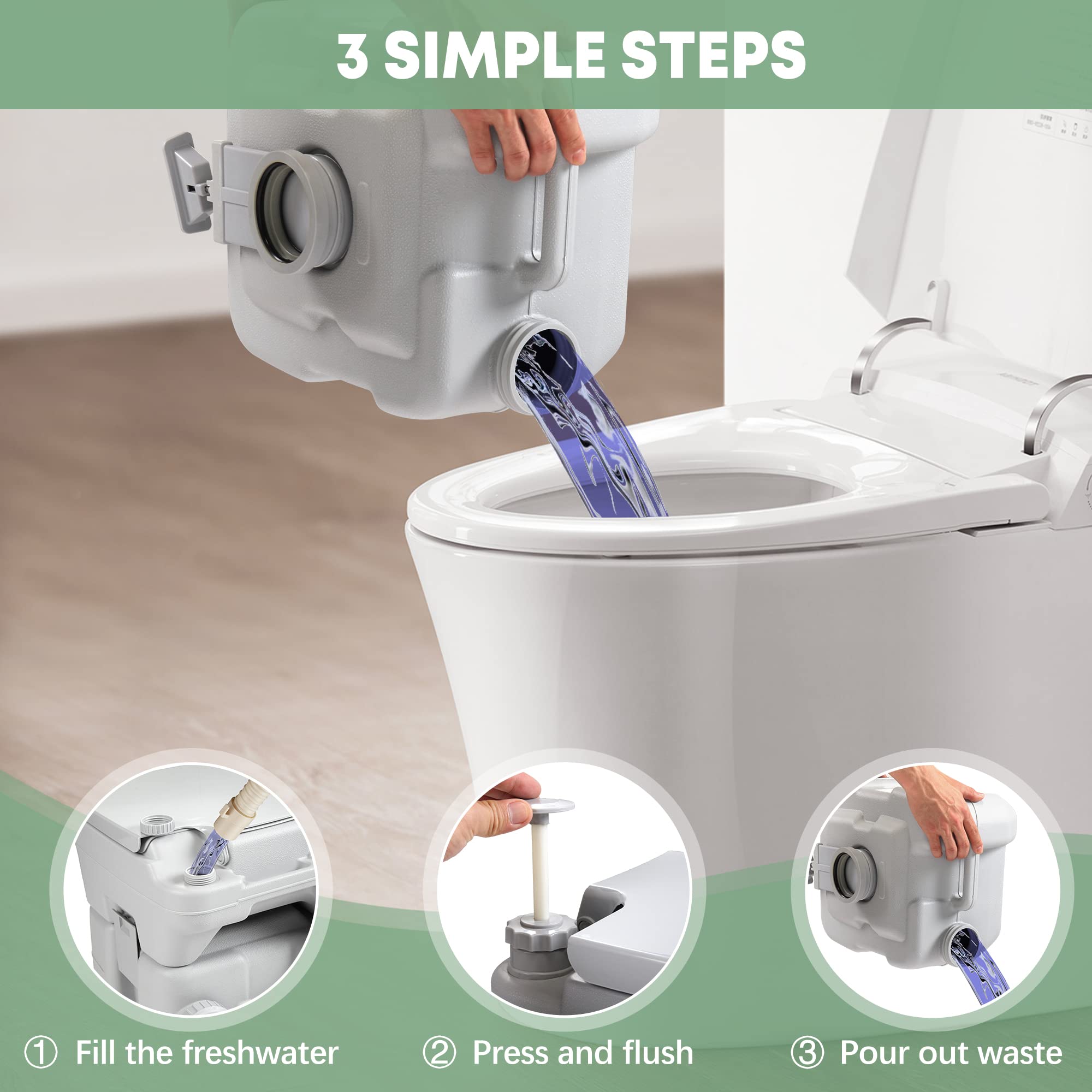 Jaxpety 5.3 Gallon Camping Toilet Portable Travel Toilet W/Sealing Slide Valve, Anti-Leak Water Pump, Carry Handle, Large Capaci