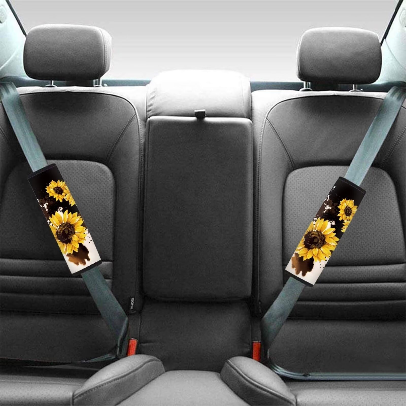 For U Designs Kids Seatbelt Cover Universal Fit 2 Pcs Seat Belt Cover Pad For Adults Cow & Sunflower Print Auto Seat Strap Cover