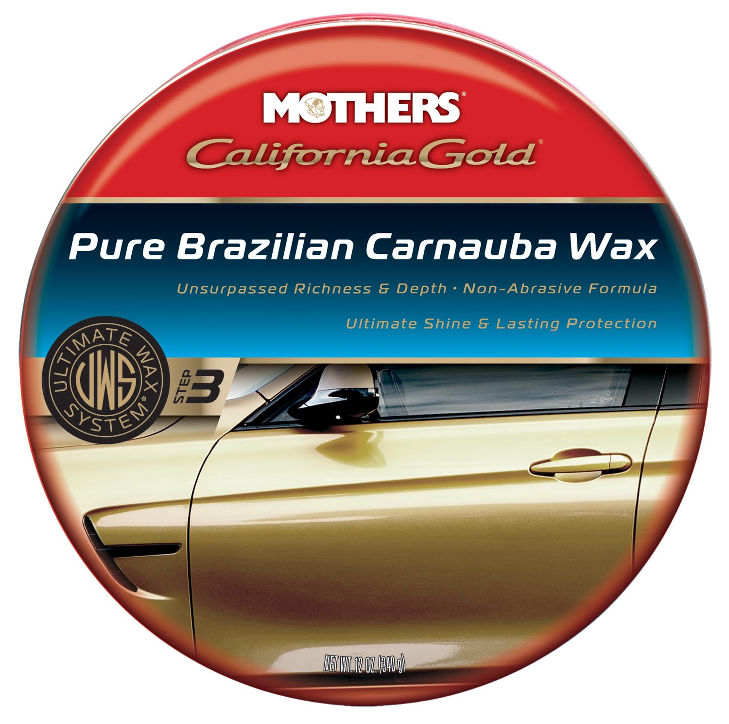 Mothers 05550 California Gold Pure Brazilian Carnauba Wax Paste (Ultimate Wax System, Step 3) - 12 Oz.