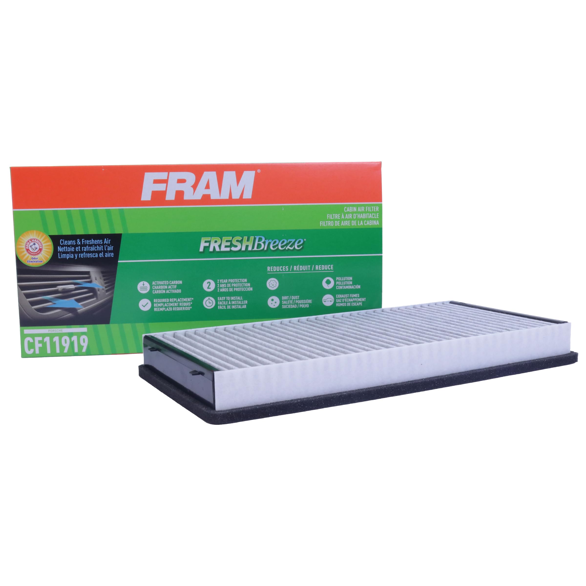 Fram Fresh Breeze Cabin Air Filter Replacement For Car Passenger Compartment W/ Arm And Hammer Baking Soda, Easy Install, Cf1191