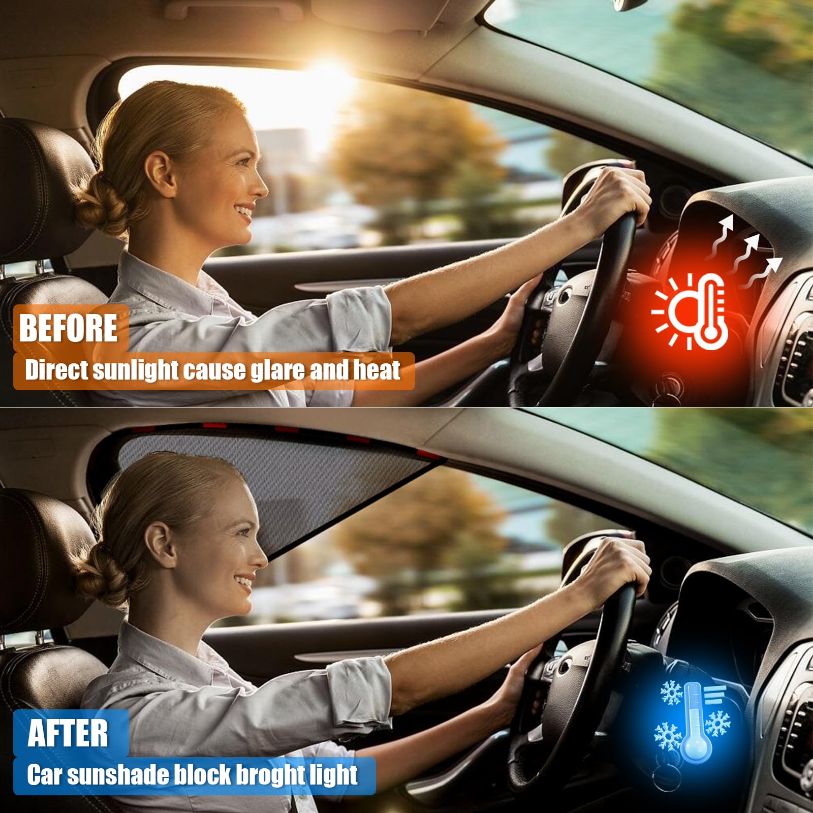 ZATOOTO Car Window Shades for Driver Side, 2Pack Magnetic Car Window Sun Blocker for Front Side Windows Mesh car sun shade, Easy